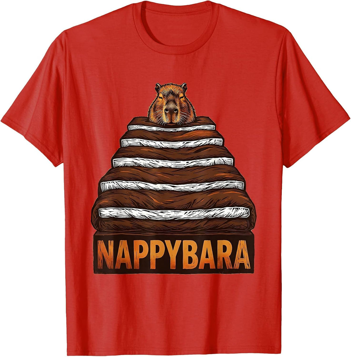 Men's Nappybara Cute Capybara Sleepy Humor Pajama Style T-Shirt - Red