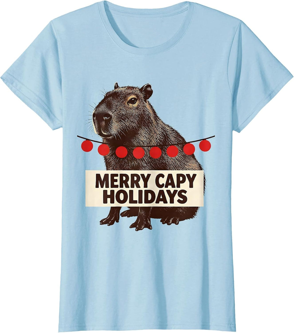 Women's Merry Capy Holidays Cute Capybara Christmas Pun Animal Lover T-Shirt - Baby Blue