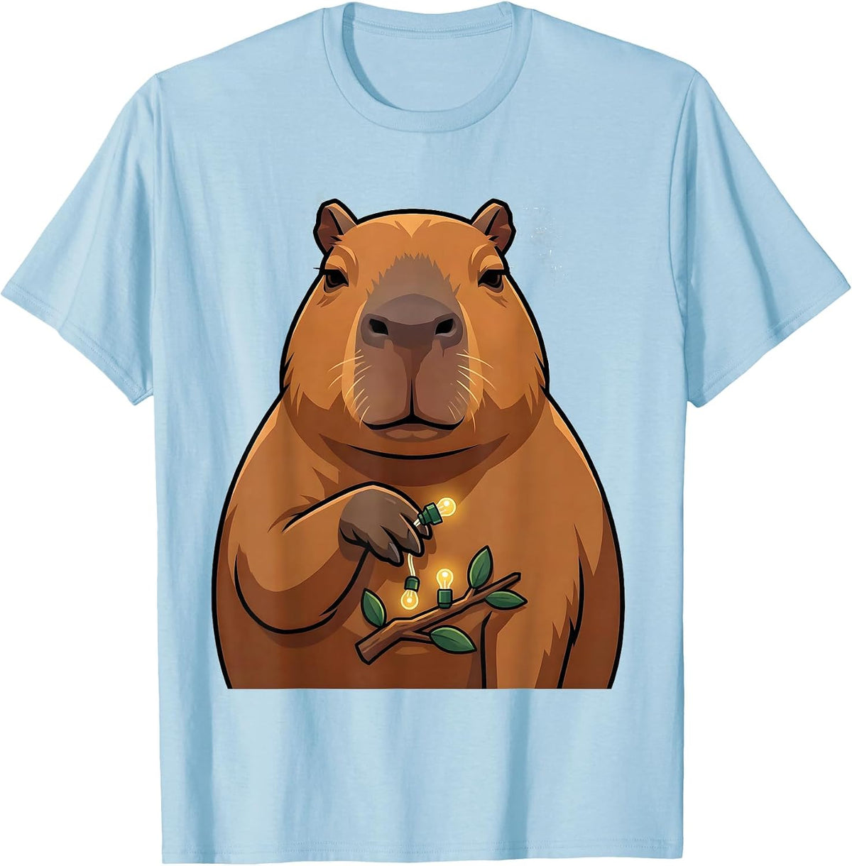 Men's Oversized Capybara Christmas Fantasy Creature Humor T-Shirt - Baby Blue