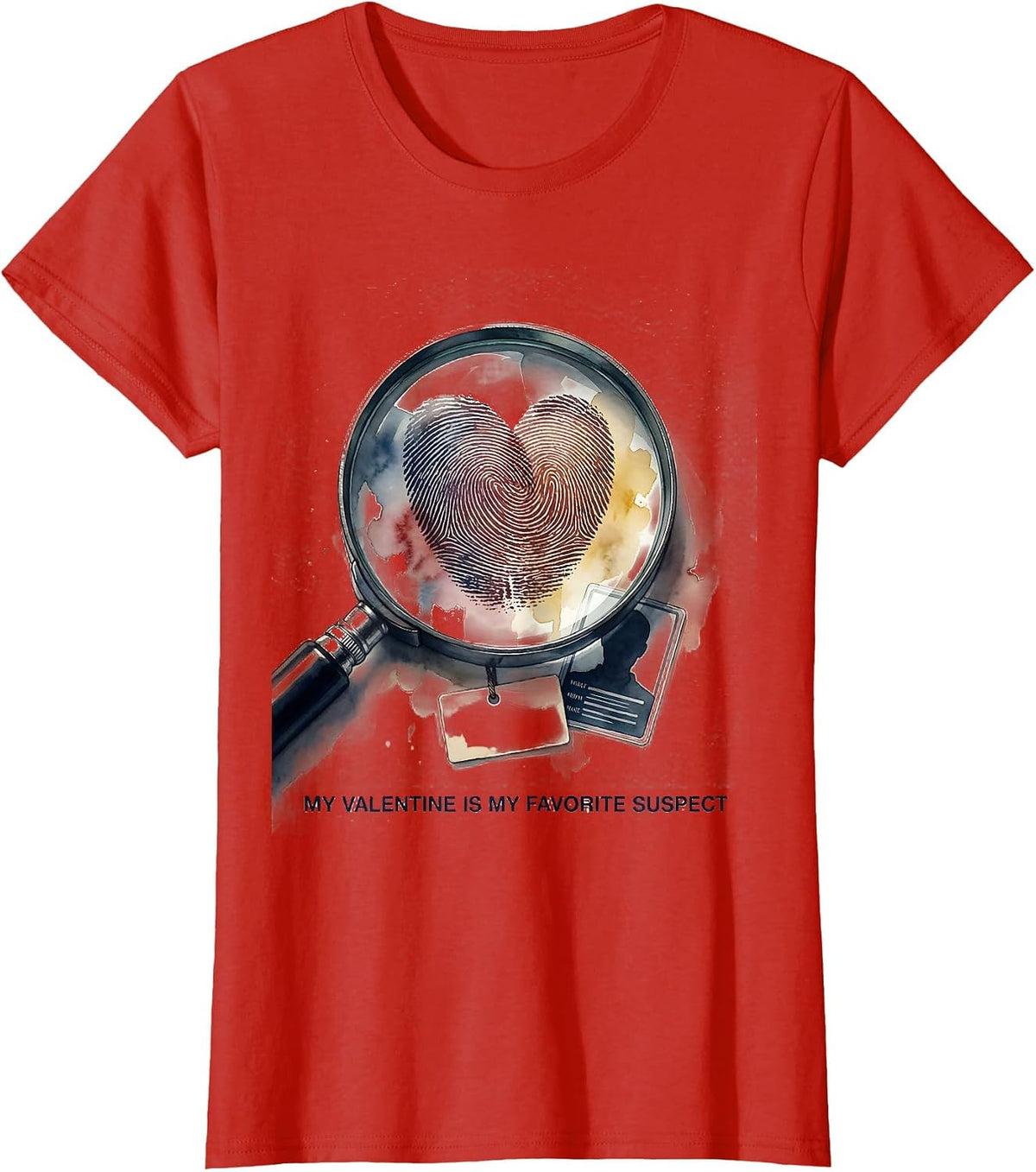 Women's My Valentine Is My Favorite Suspect Funny First Responder T-Shirt - Red