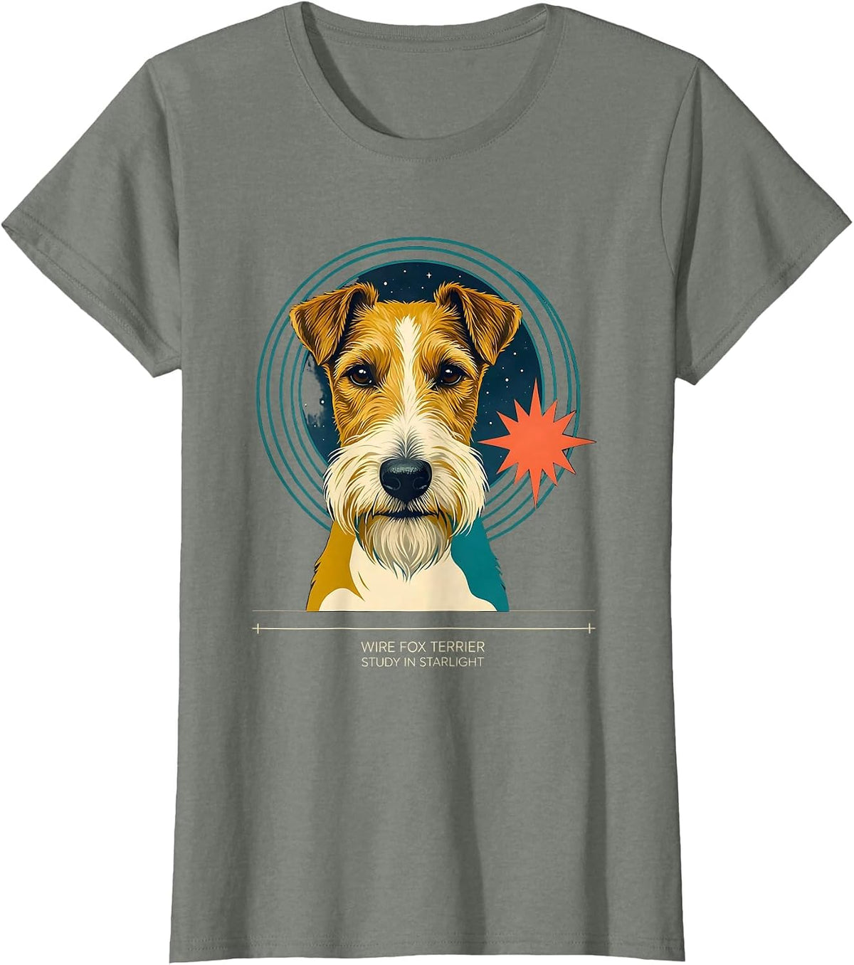 Women's Wire Fox Terrier, Study In Starlight Midcentury Modern Dog T-Shirt - Olive Heather