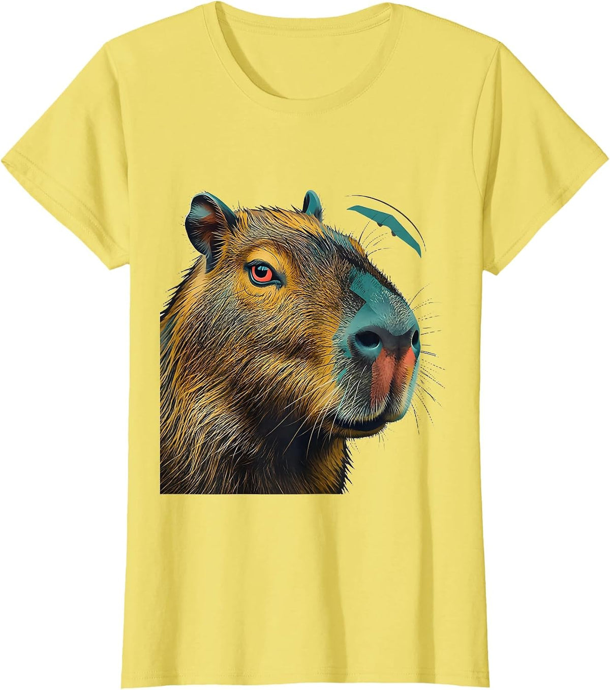 Women's Capybara Head Midcentury Modern Funny Meme Humor T-Shirt - Lemon Yellow
