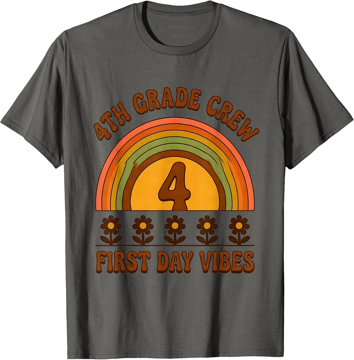 4th Grade Crew First Day Vibes Retro 70s Back To School T-Shirt - Asphalt Grey