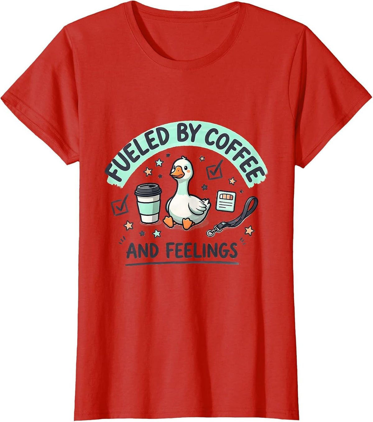 Women's Fueled By Coffee And Feelings Funny Mental Health Counselor T-Shirt - Red