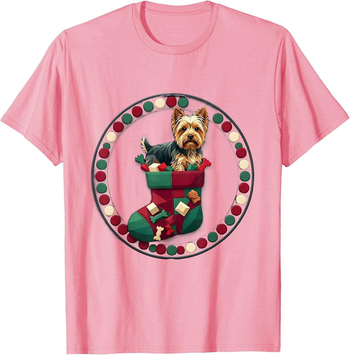 Men's Yorkshire Terrier Christmas Patchwork Dog Lover Gift T-Shirt - Pink