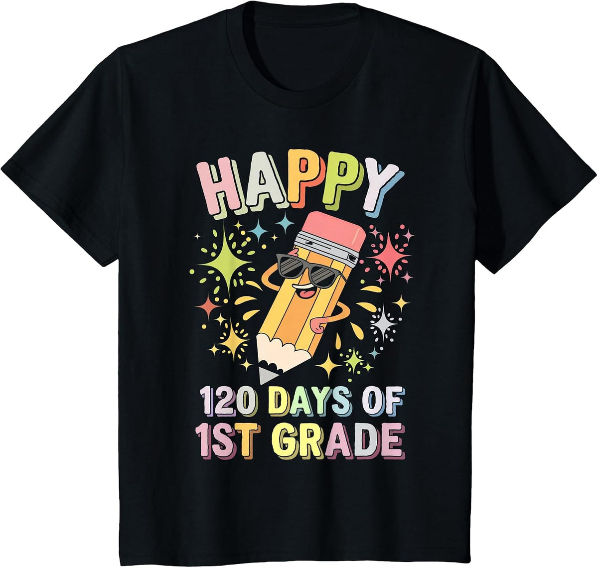 First 1st Grade 120 Days of School Teacher Kids Classroom T-Shirt - Black