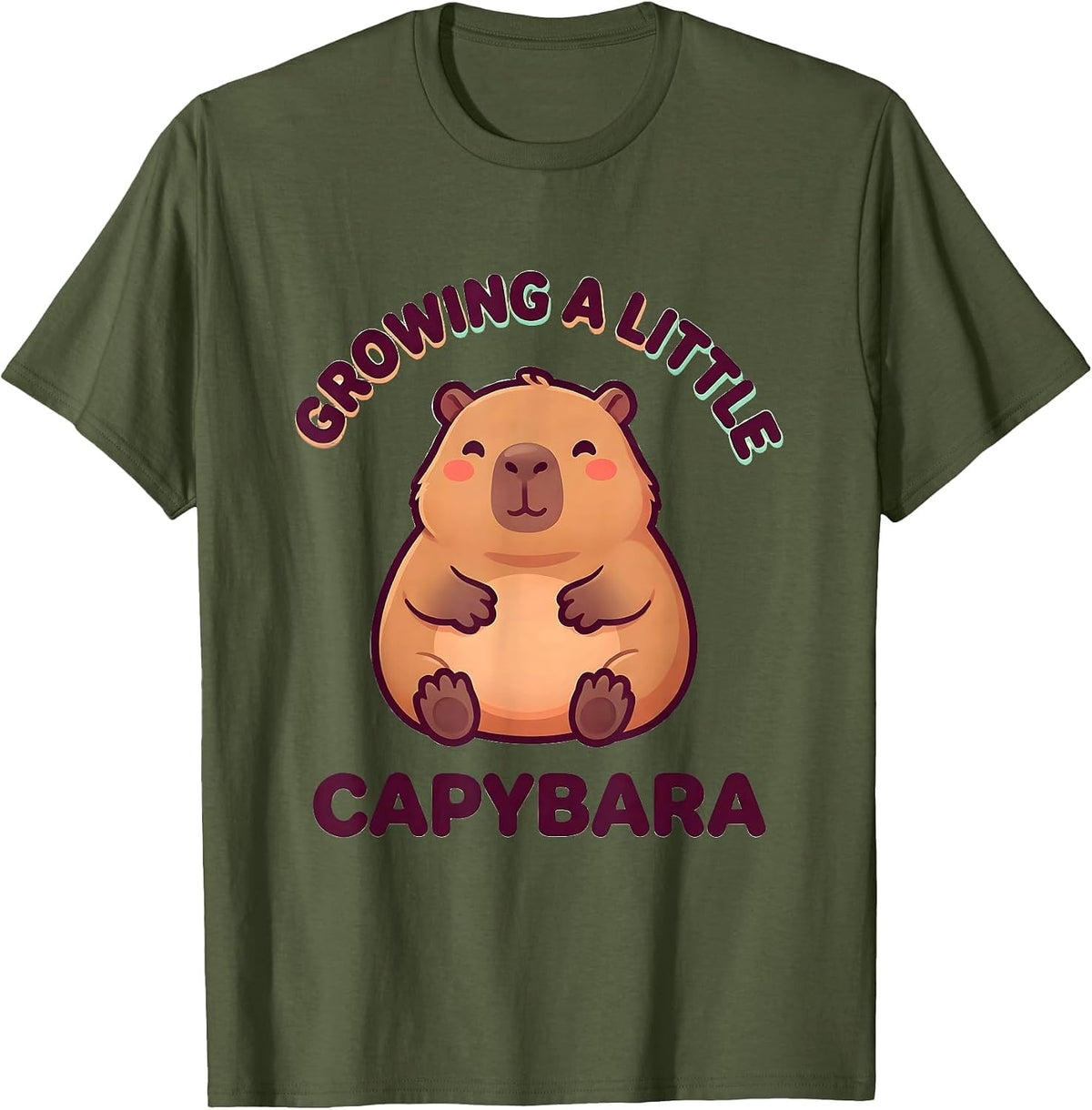 Growing A Little Capybara Cute Kawaii Pregnancy Announcement T-Shirt - Olive Green