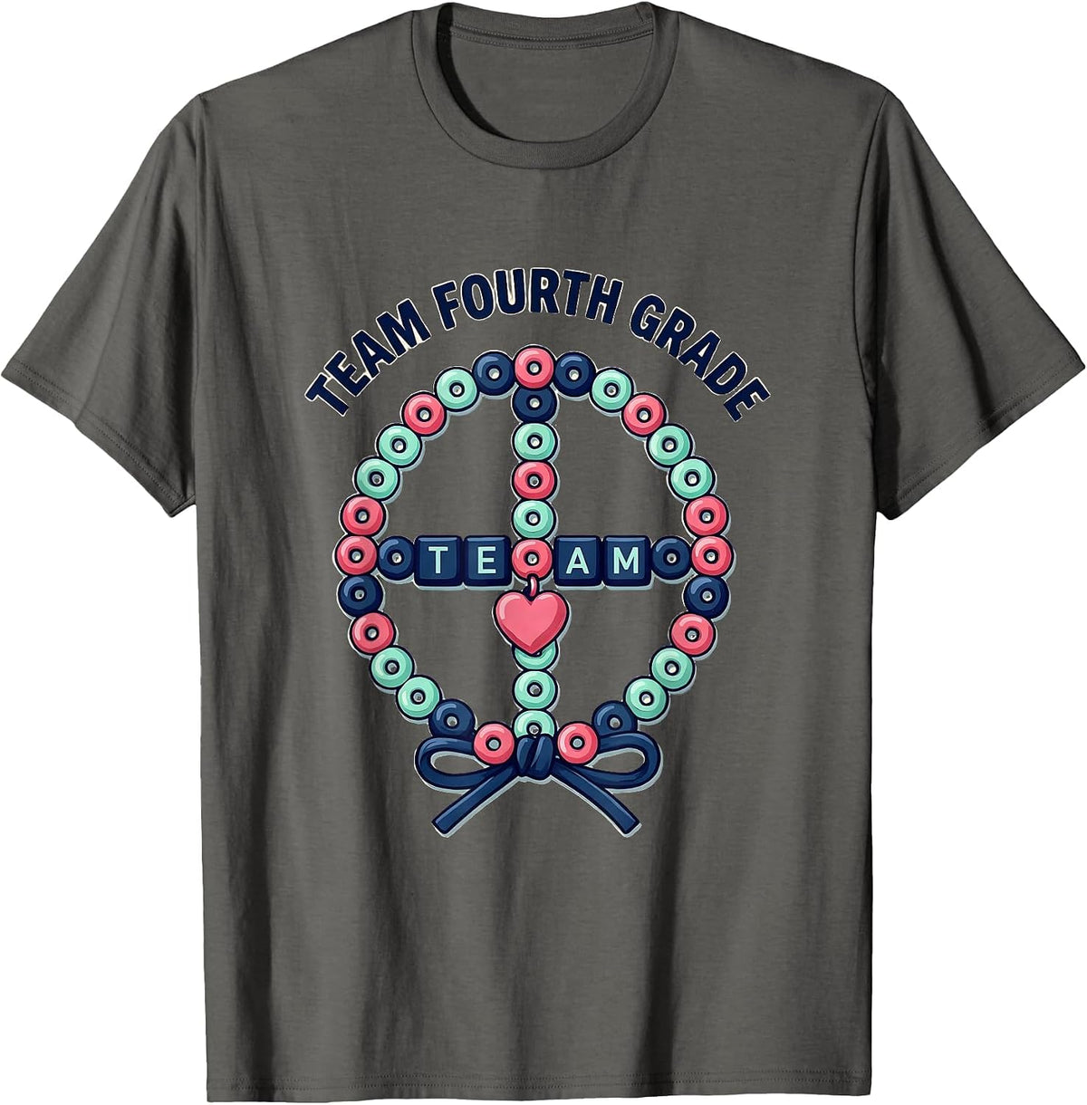 Team Fourth Grade Coquette Bow Back To School Girl Teacher T-Shirt - Asphalt Grey