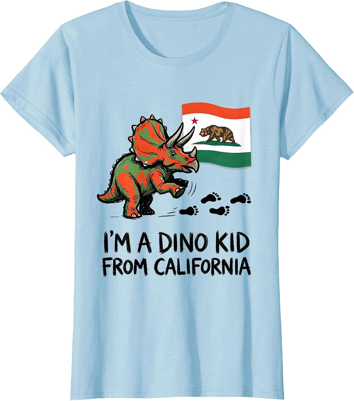Women's I'm A Dino Kid From California Naive Kidcore Dinosaur Lover T-Shirt - Baby Blue