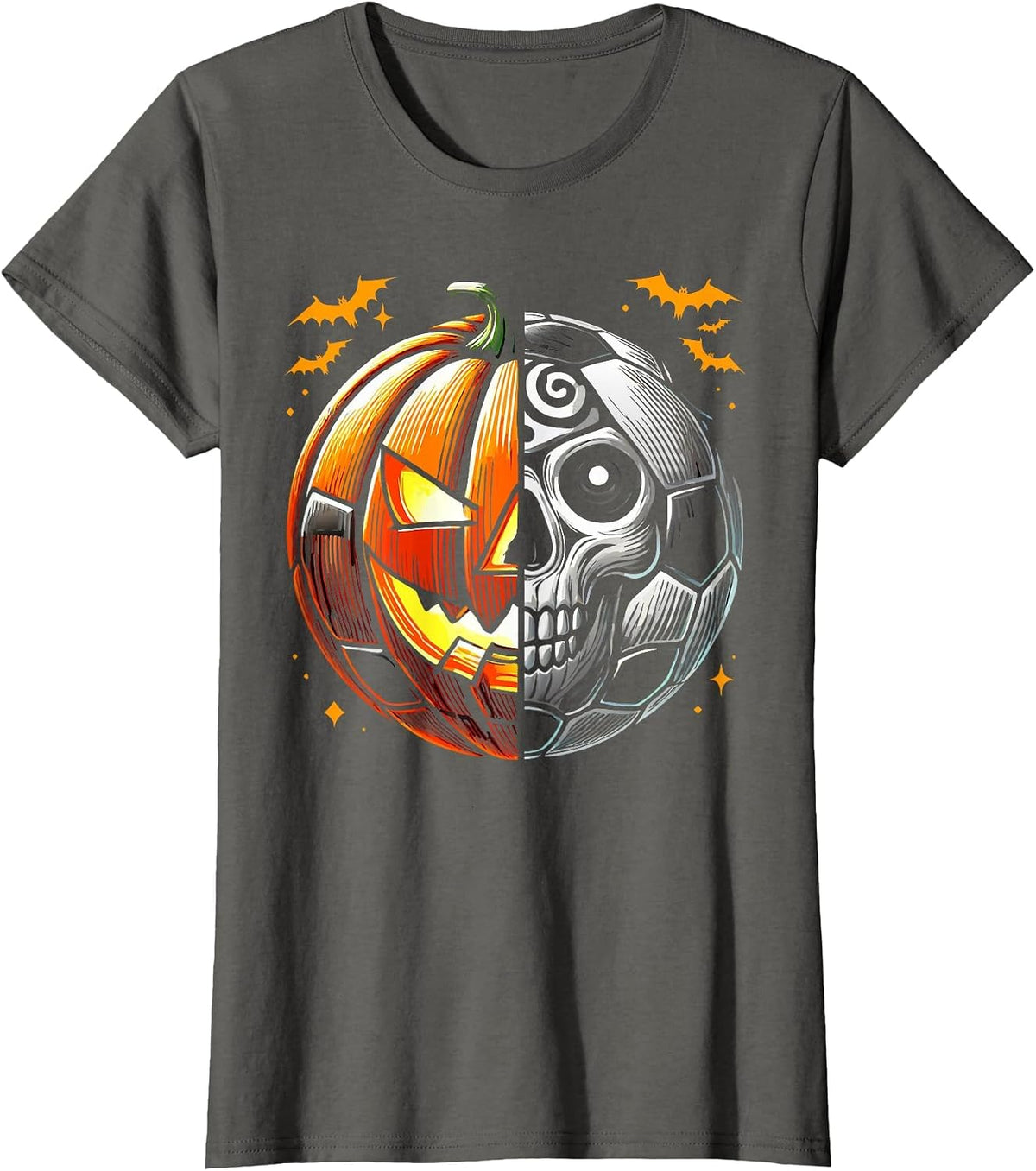 Halloween Soccer Ball Pumpkin Skull Soccer Player T-Shirt - Asphalt Grey