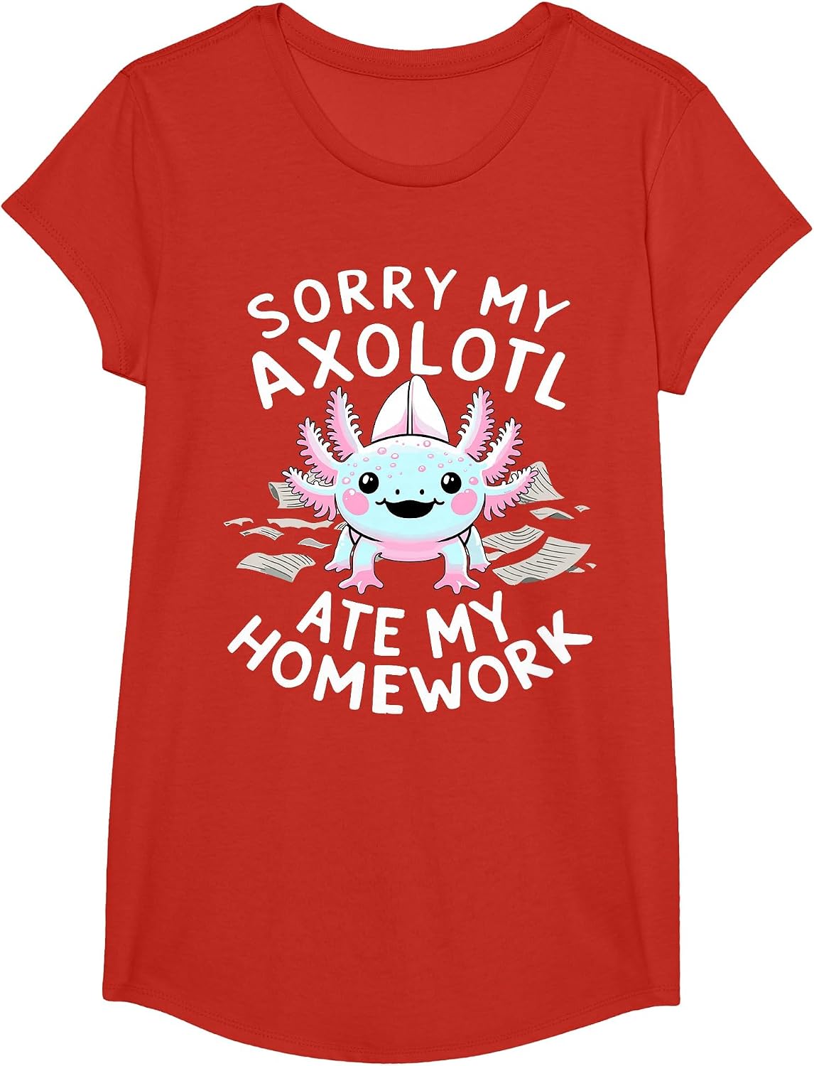Sorry My Axolotl Ate My Homework Kawaii Axolotl T-Shirt - Girls Red