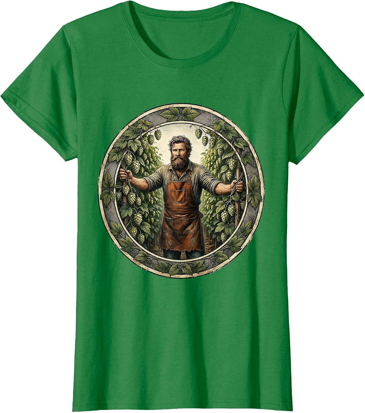Women's Bearded Hop Farmer Beer Garden Illustration T-Shirt - Kelly Green