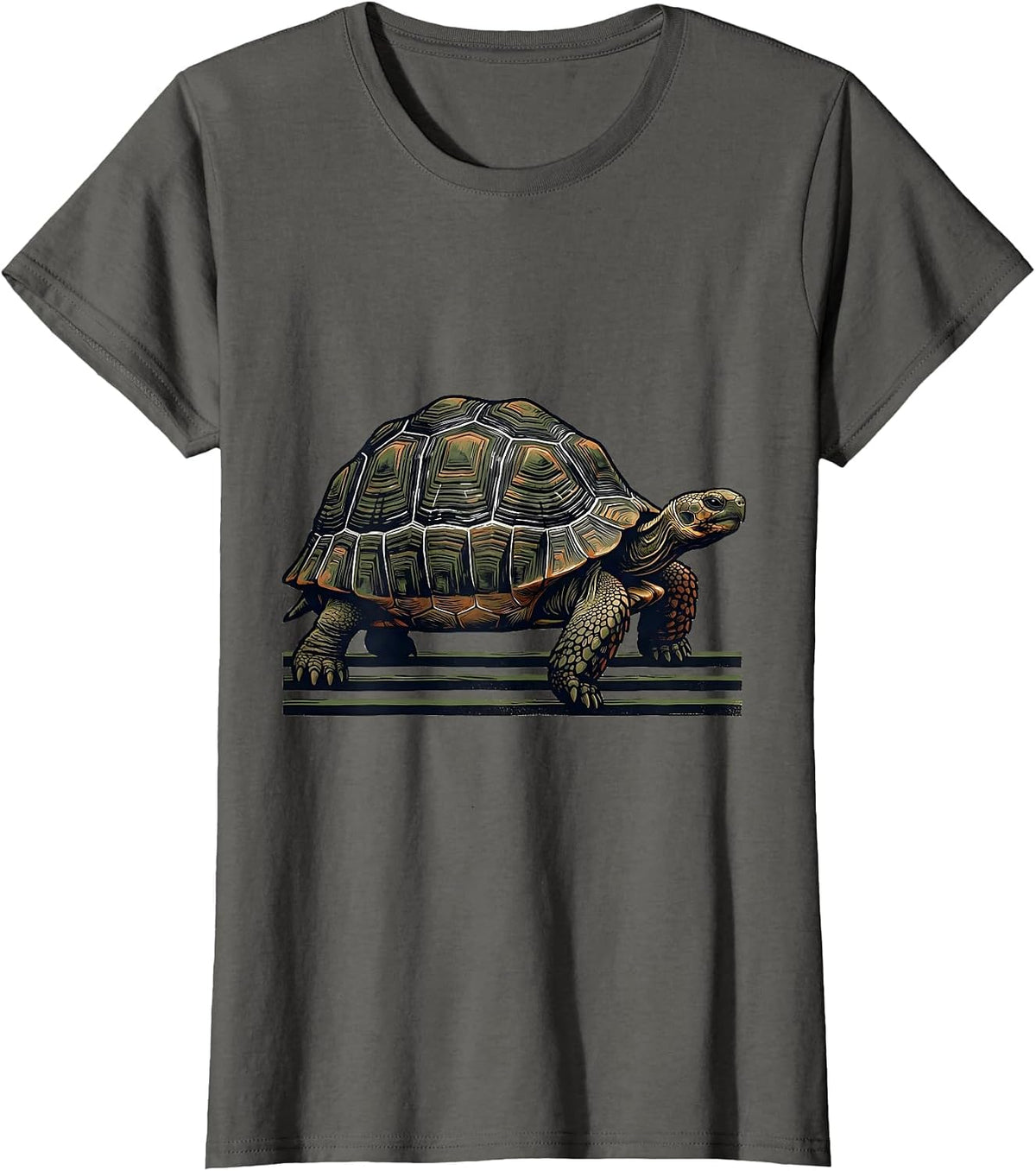 Women's Low Profile Tortoise Linocut Turtle Lover Gift T-Shirt - Asphalt Grey