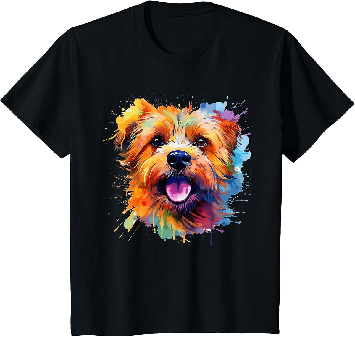 Norfolk Terrier Portrait | Portrait Colour Artwork T-Shirt - Black