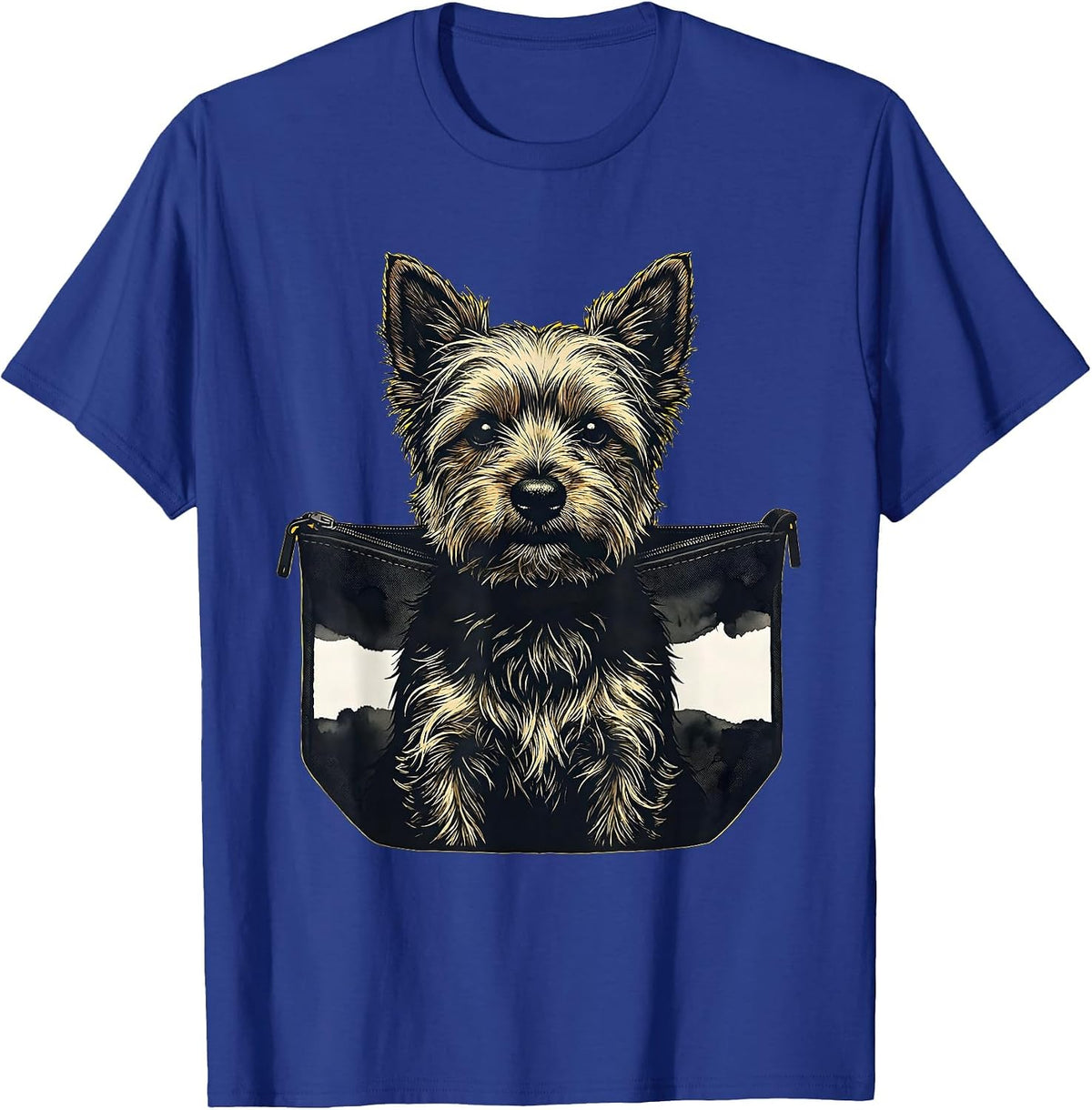 Peeking Puppy Pocket Yorkshire Terrier Stencil Graphic T-Shirt - Royal Blue