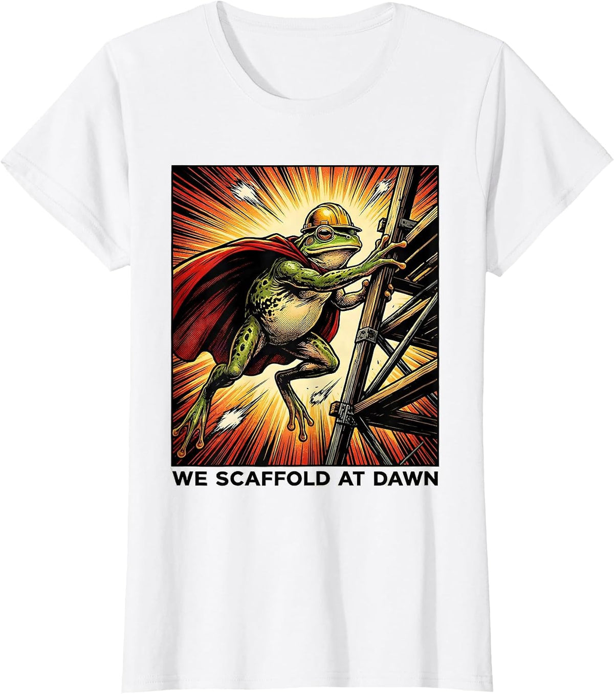Women's We Scaffold At Dawn Funny Frog Teacher Comic Book T-Shirt - White