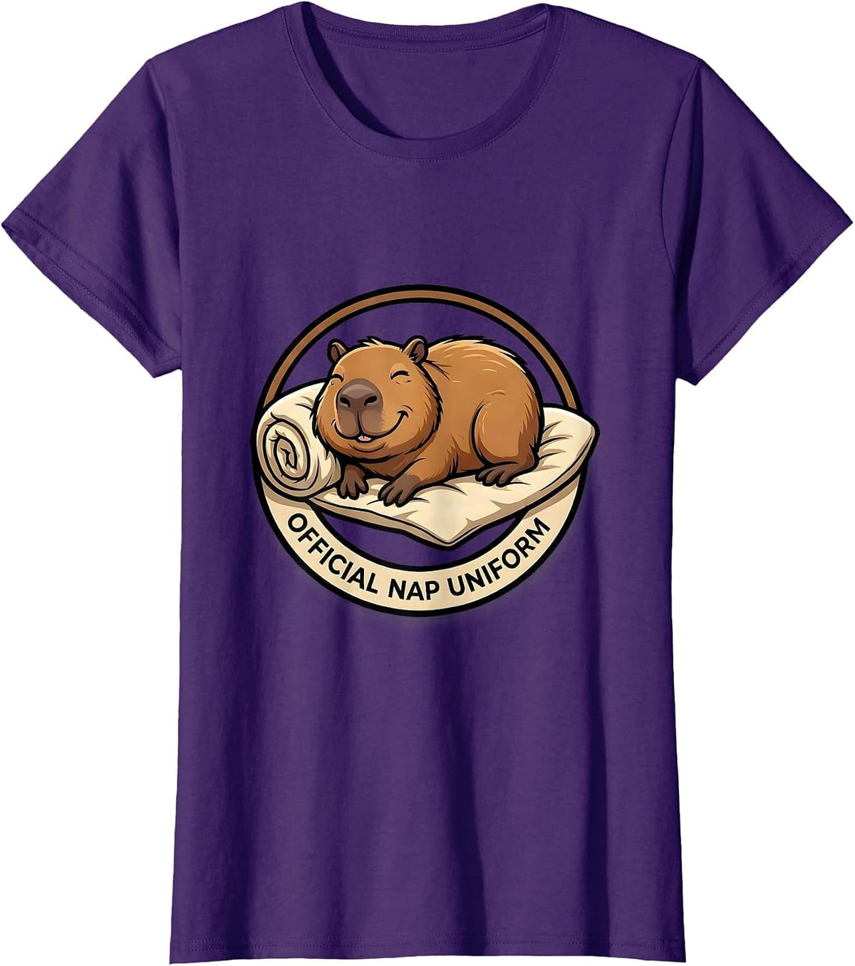 Women's Official Nap Uniform Cute Cartoon Capybara Sleepy Pajama T-Shirt - Purple