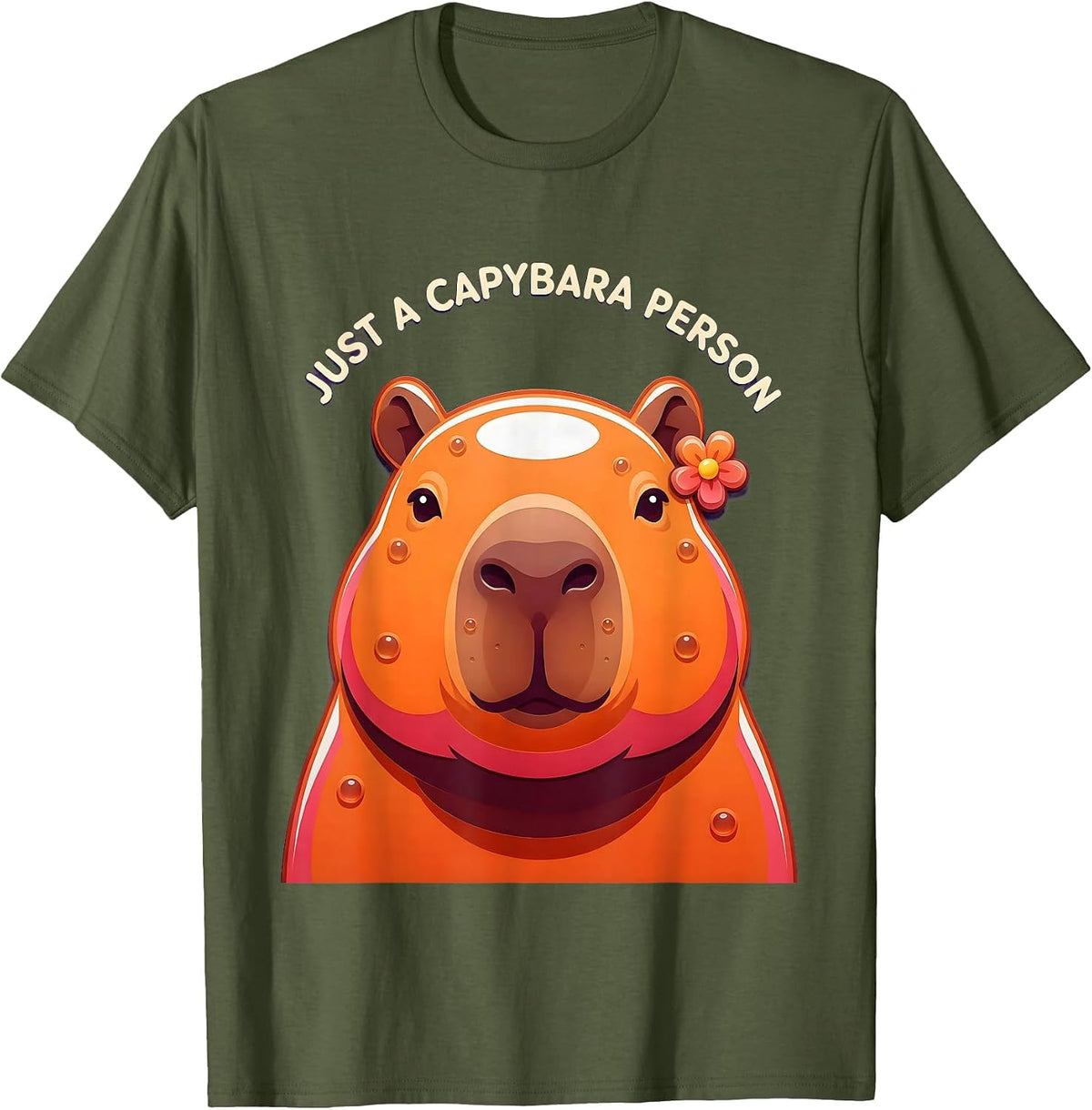 Men's Just a Capybara Person Cute Capybara Design T-Shirt - Olive Green
