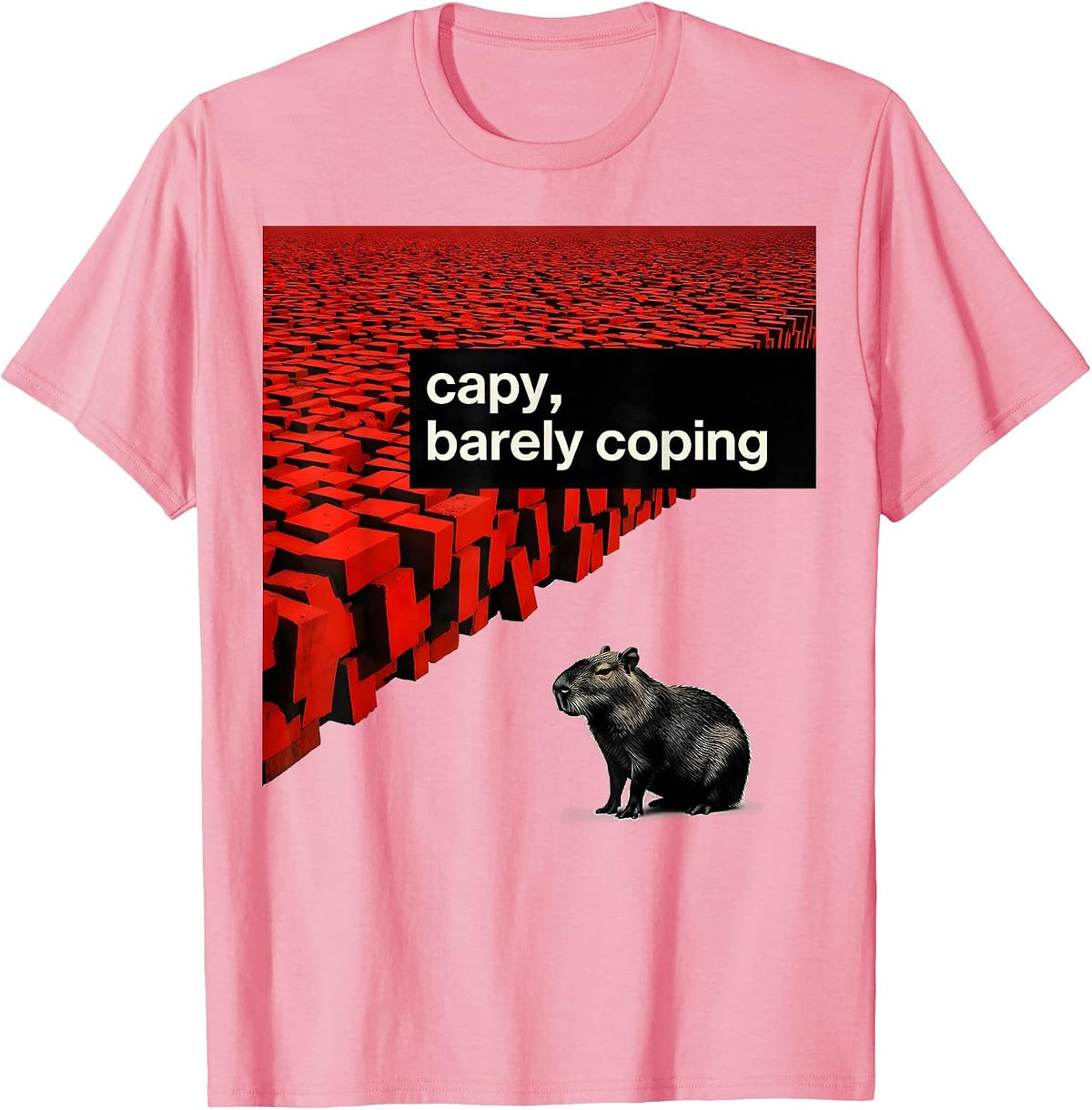 Men's capy barely coping Funny Capybara Meme Animal Humor T-Shirt - Pink