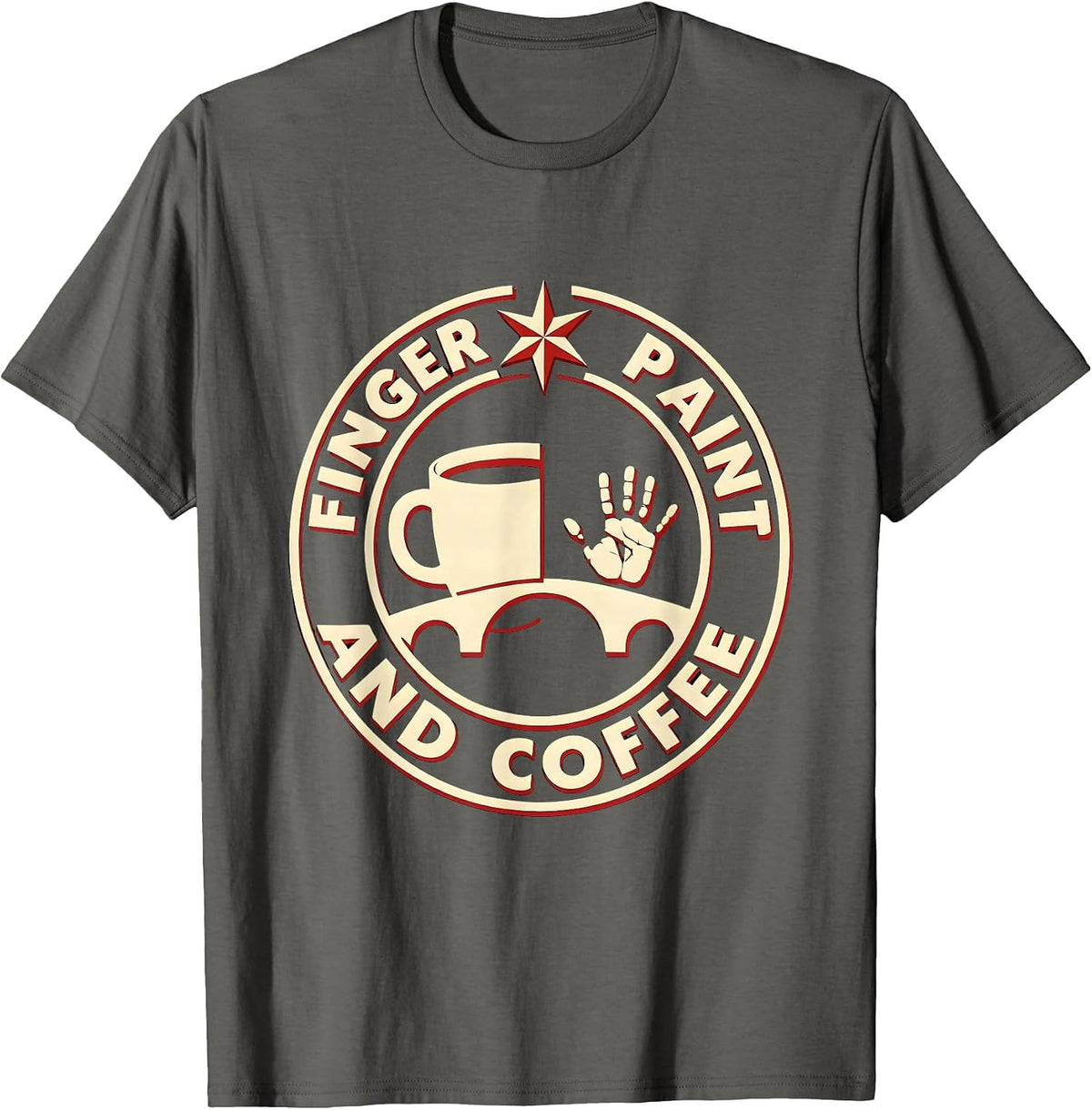 Finger Paint And Coffee Preschool Teacher Design T-Shirt - Asphalt Grey