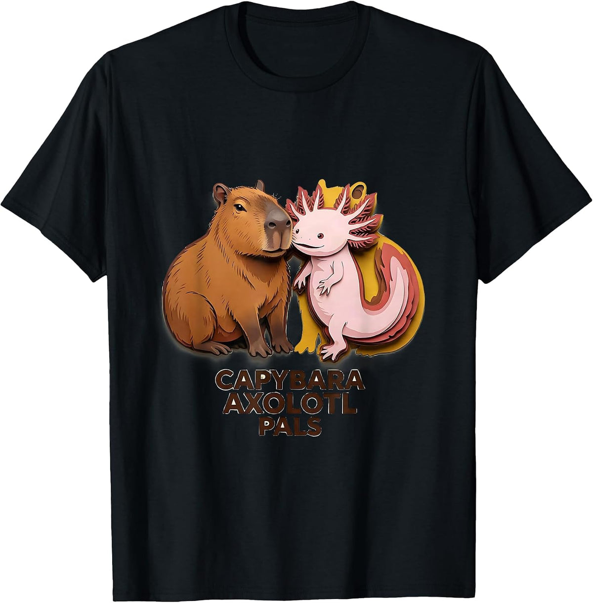Men's Capybara Axolotl Pals Cute Kawaii Animal Lover Kids Gift T-Shirt - Black