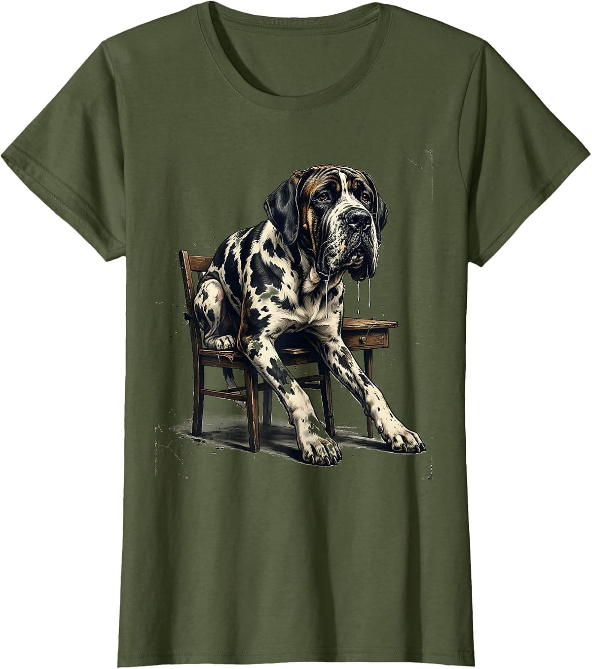Women's Great Dane Harlequin Drool Distressed Dog Mom Dog Dad T-Shirt - Olive Green
