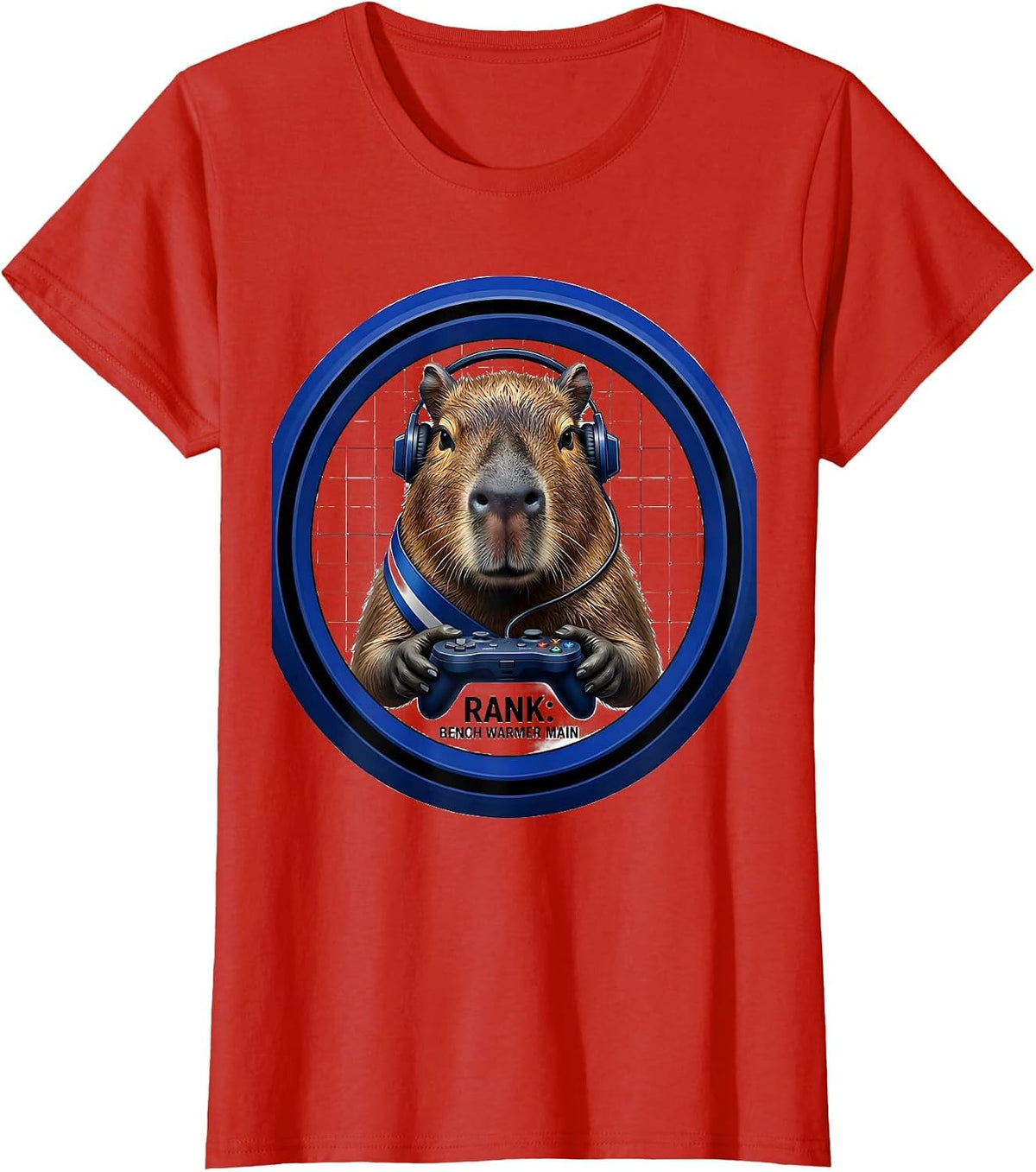 Rank Bench Warmer Main Funny Capybara Gamer Bruh Meme Humor T-Shirt - Red