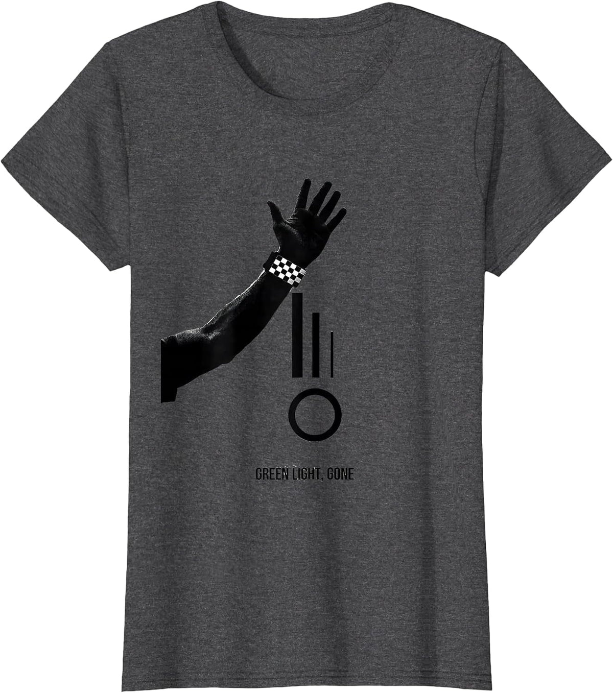 Women's Green Light, Gone Minimalist Drag Racing Checkered Flag T-Shirt - Dark Heather Grey