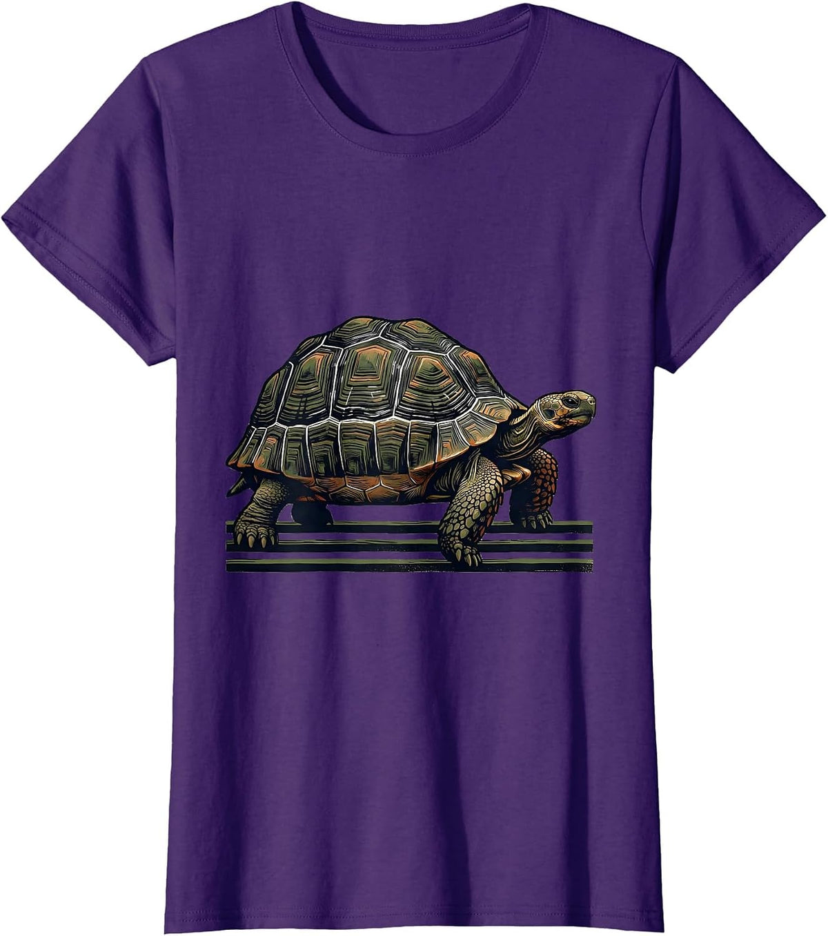 Women's Low Profile Tortoise Linocut Turtle Lover Gift T-Shirt - Purple