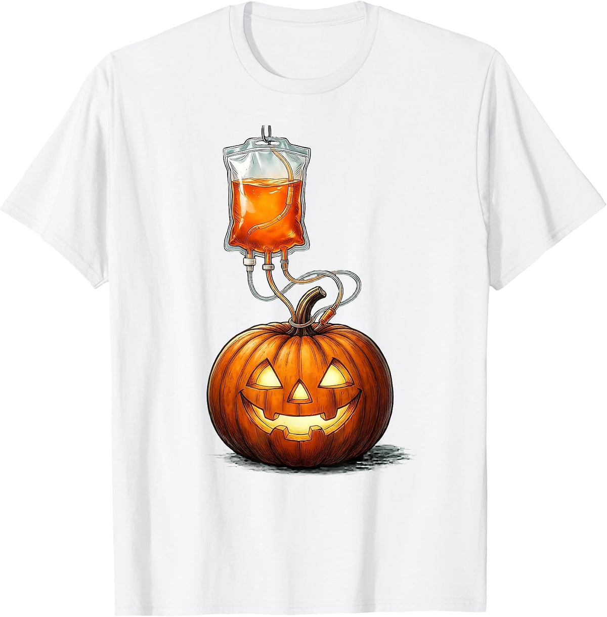 NICU Halloween Jack-O-Lantern IV Drip Bag T-Shirt - White