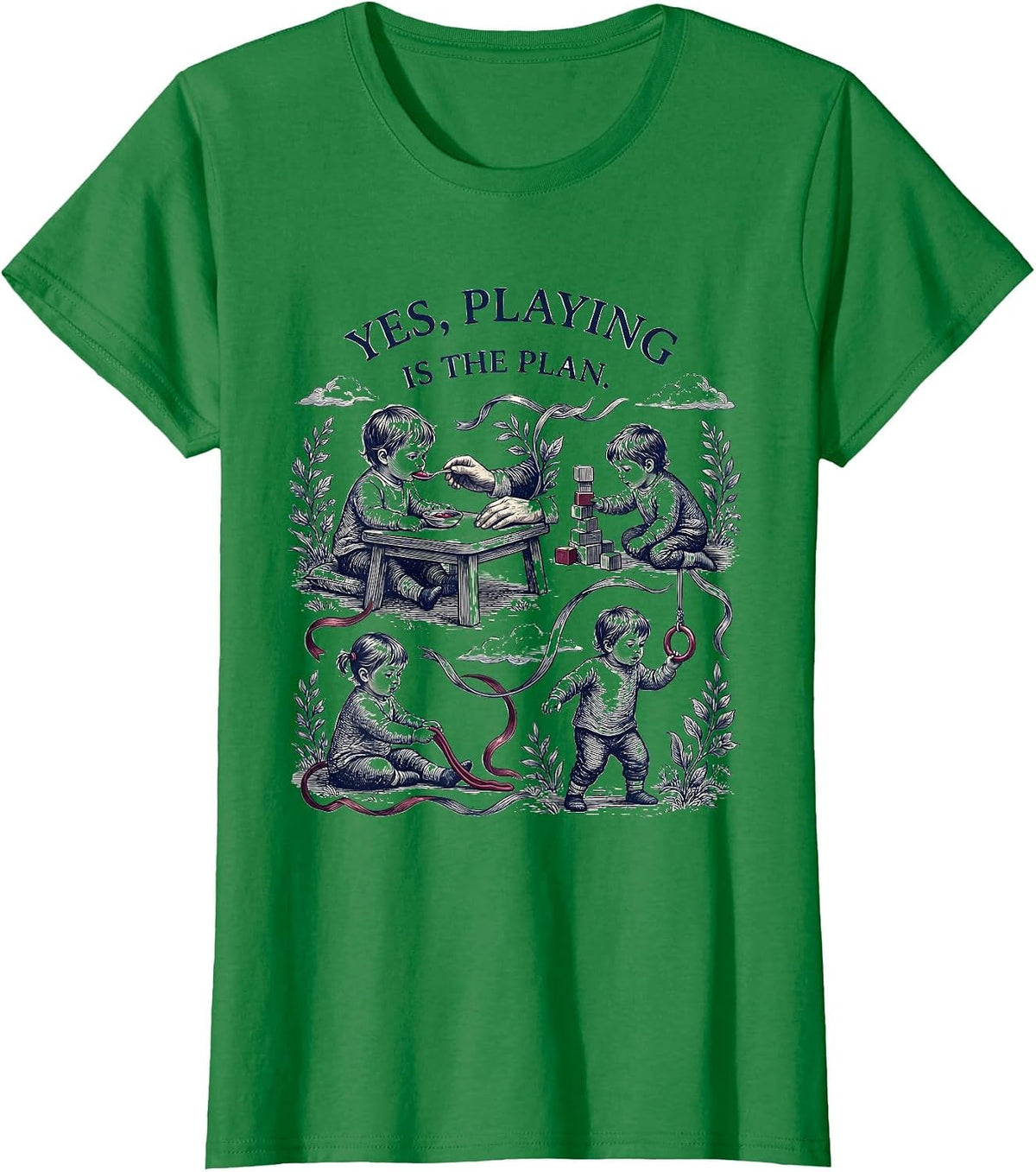 Yes, Playing Is The Plan Retro Occupational Therapy T-Shirt - Kelly Green