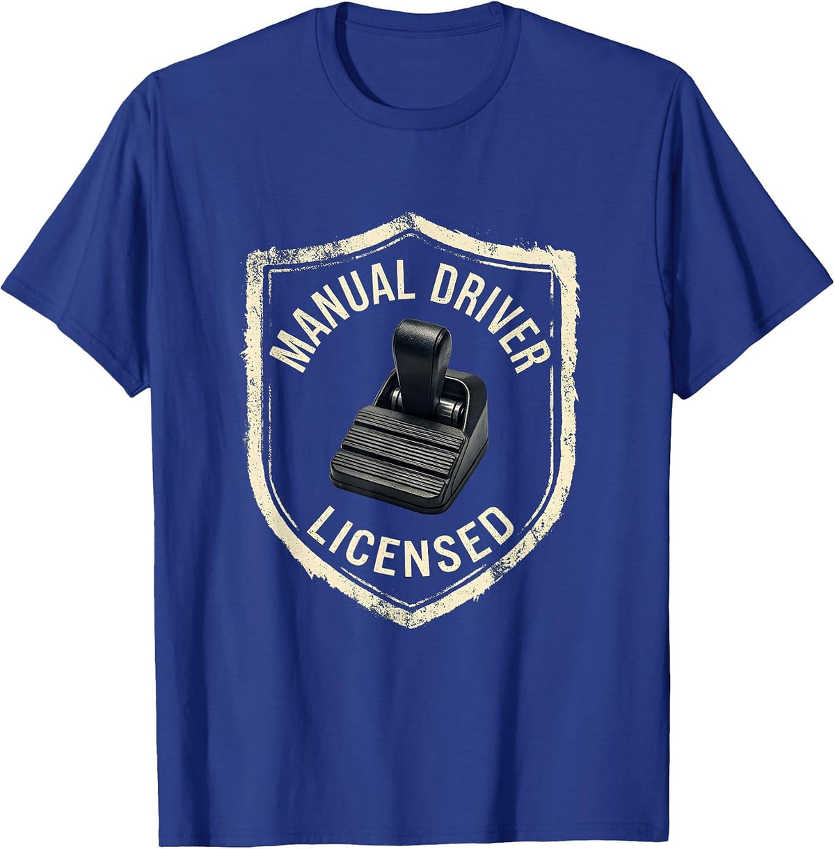 Manual Driver Licensed Rubber Stamp Car Guy Stick Shift T-Shirt - Royal Blue