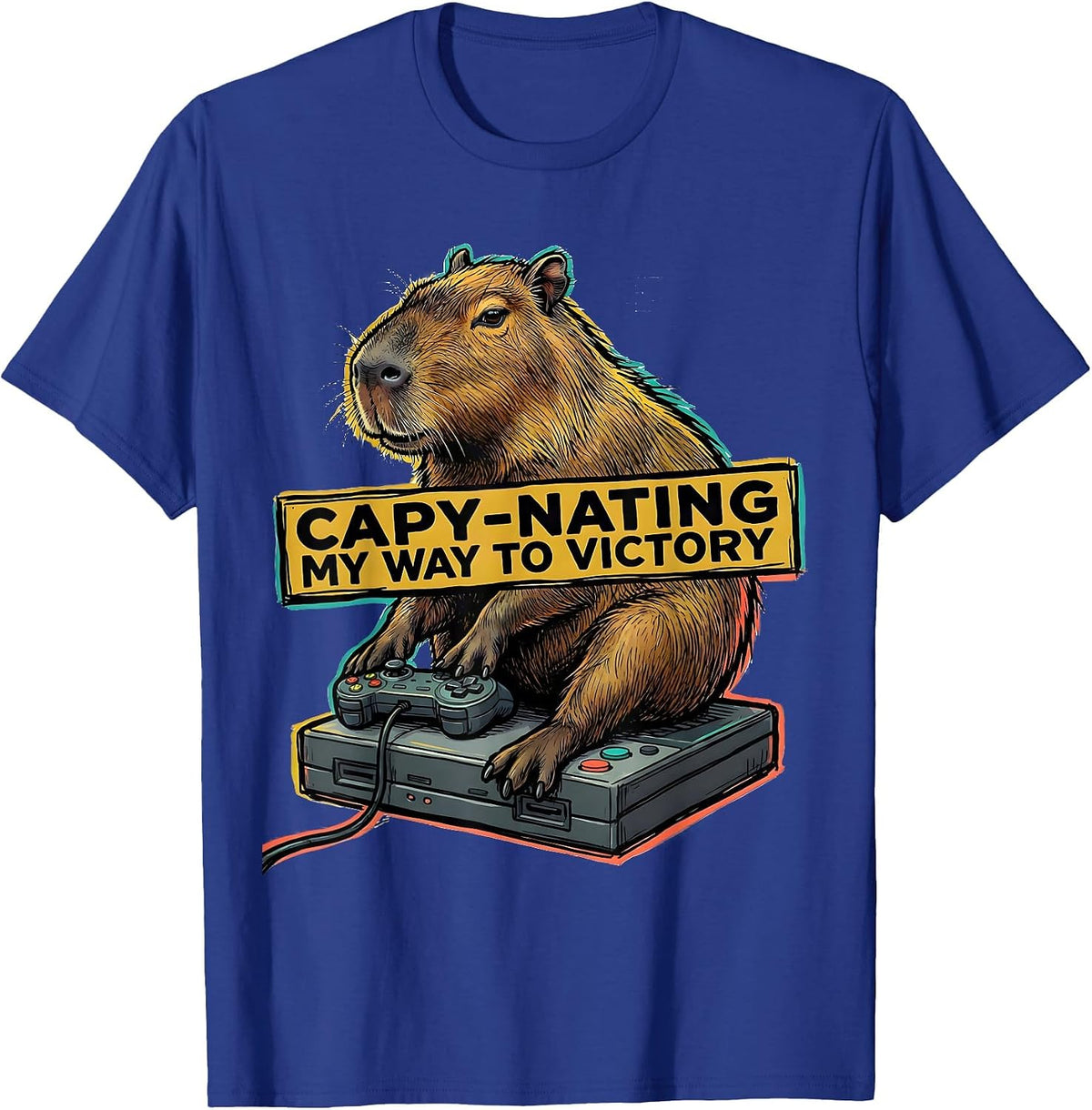 Capy-Nating My Way To Victory Funny Capybara Gamer Humor T-Shirt - Royal Blue
