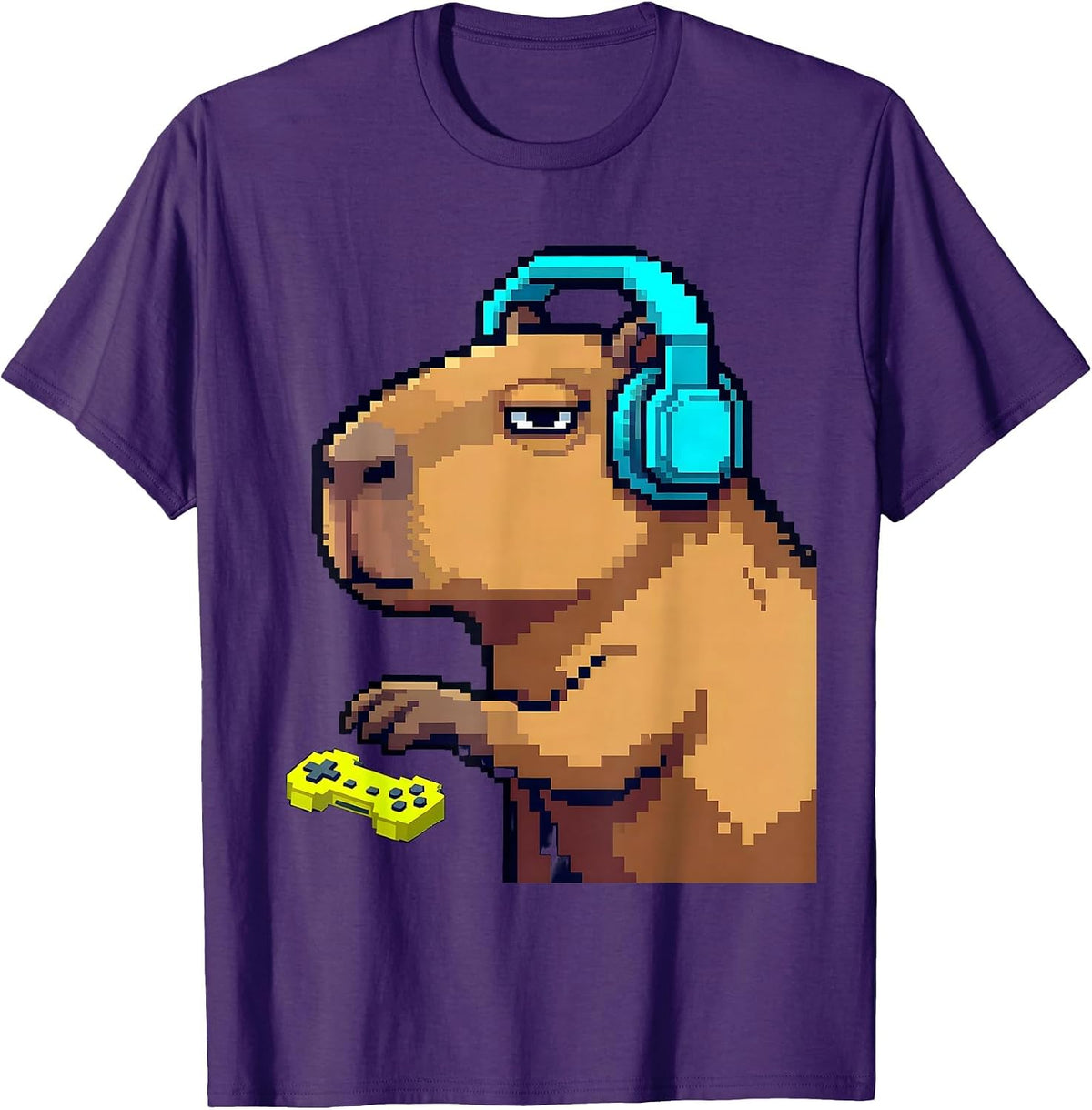 Capybara Gamer Meme Humor Pixel Art Cute T-Shirt - Purple