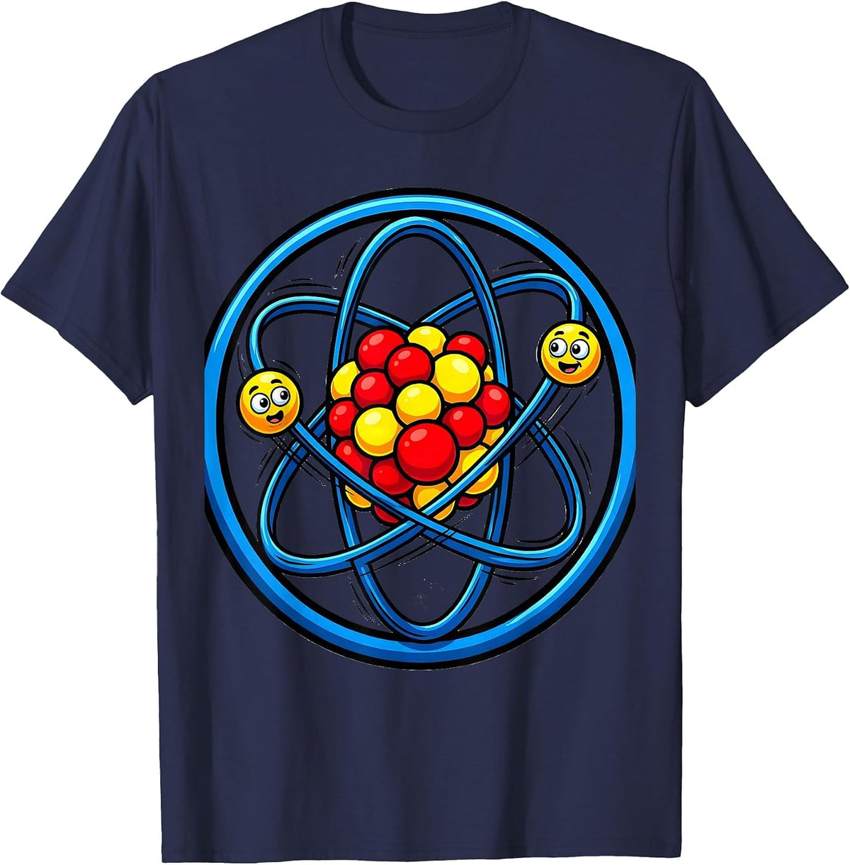 Men's Science Teacher Atom Model Orbiting Electrons Design T-Shirt - Navy Blue