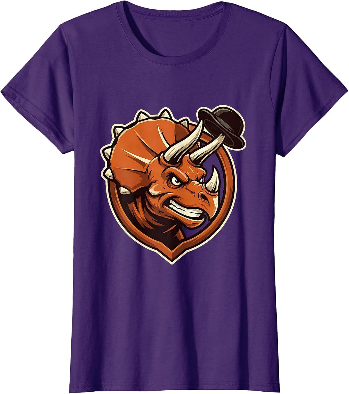 Women's Triceratops Charge Spinning Hat Dinosaur Graphic T-Shirt - Purple