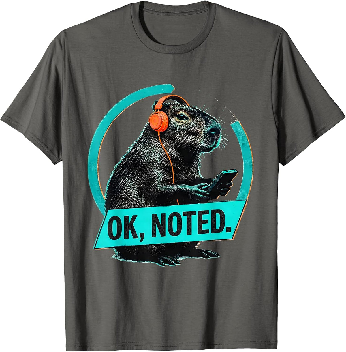 OK, NOTED Risograph Capybara Gamer Meme Humor T-Shirt - Asphalt Grey