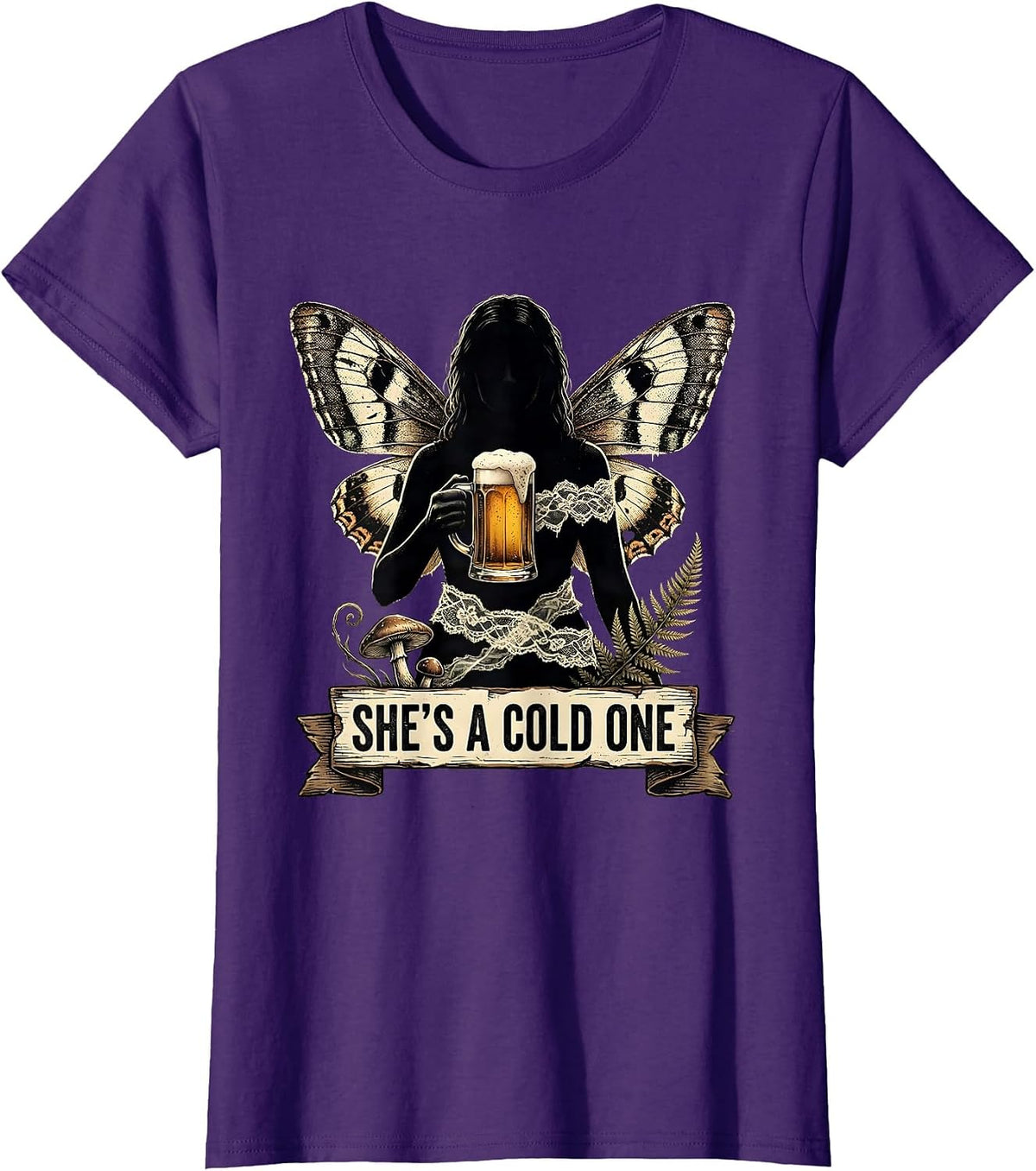Women's She's a Cold One Beer Lover Graphic Design T-Shirt - Purple