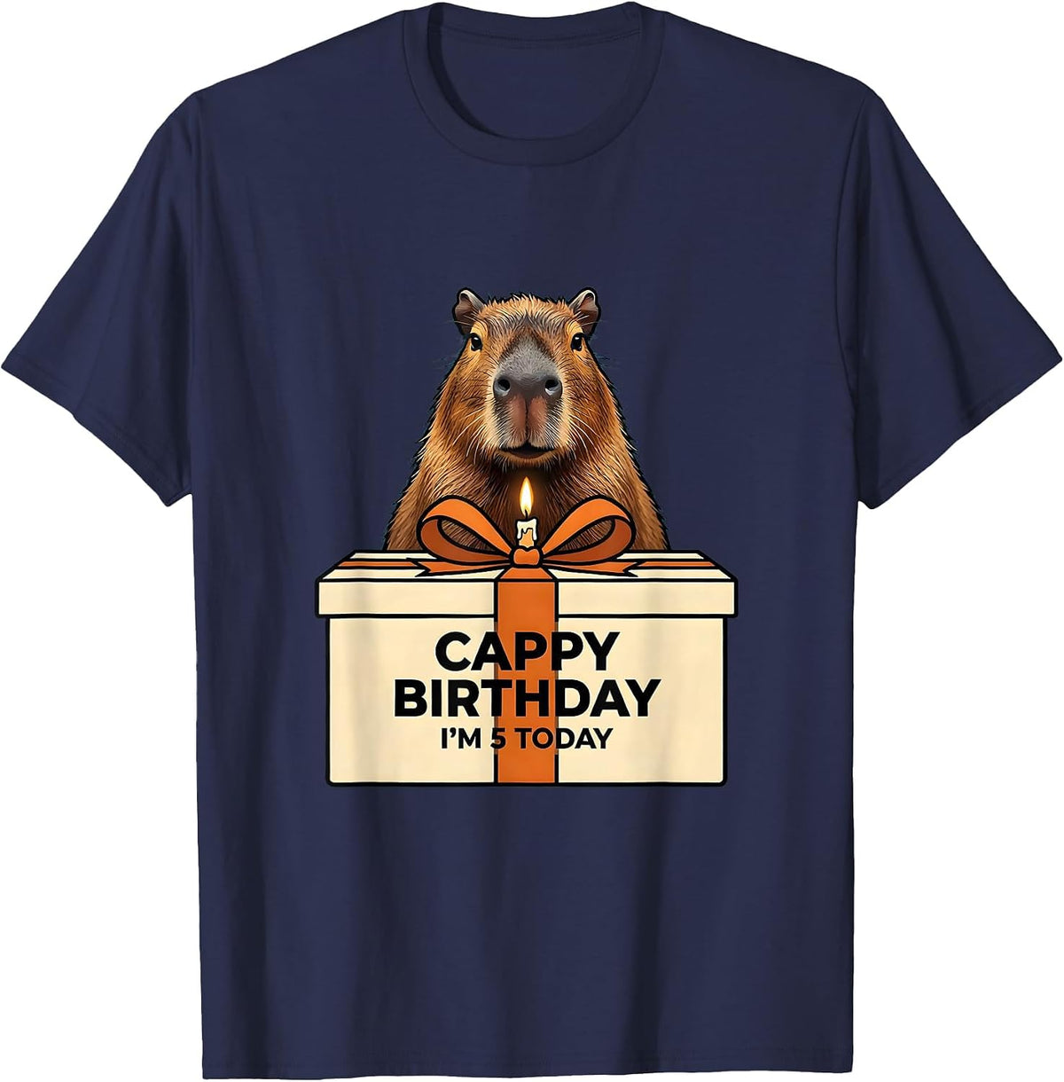 Cappy Birthday I'm 5 Today Kawaii Capybara Birthday Gift T-Shirt - Navy Blue