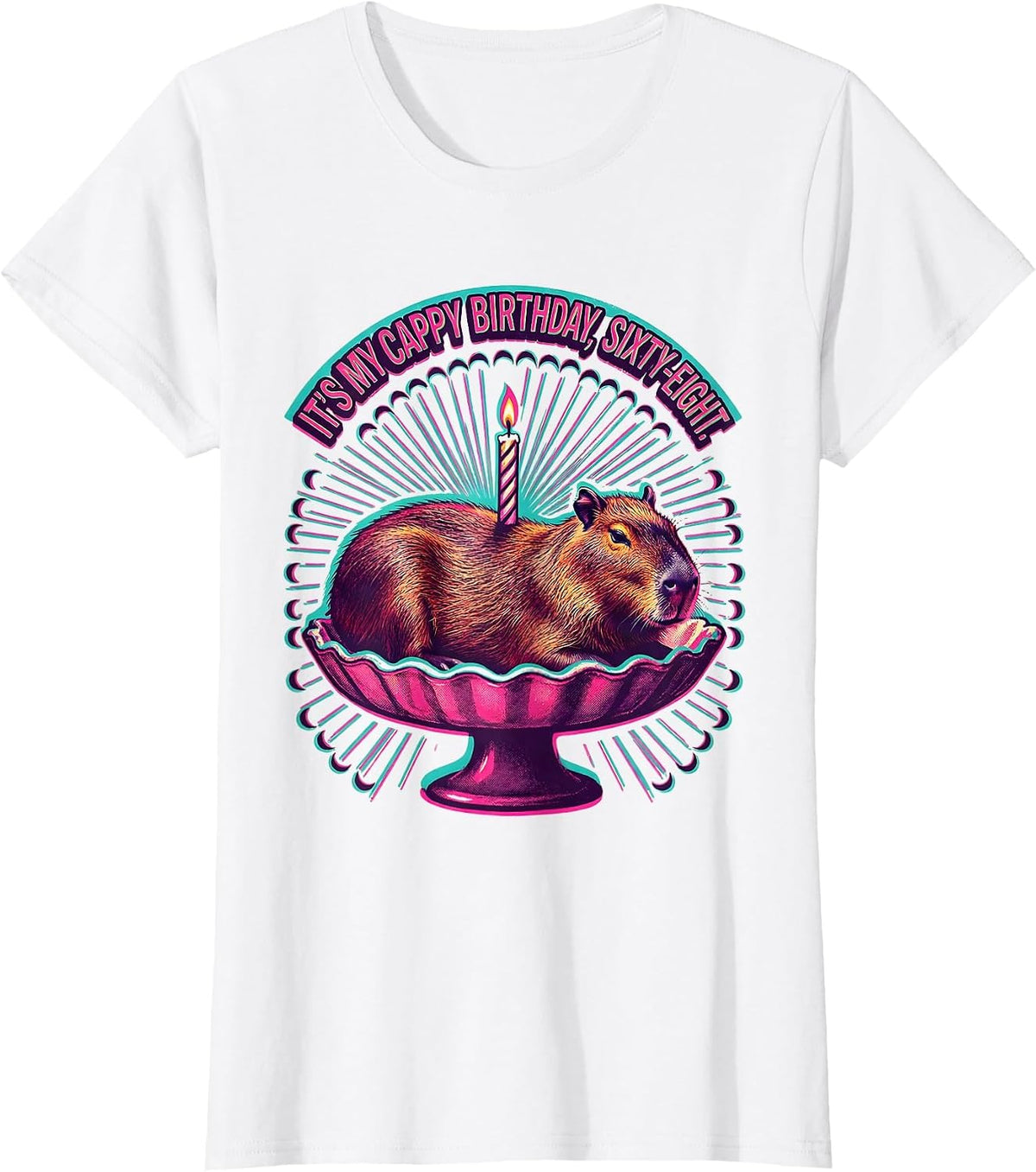 It's My Cappy Birthday Sixty-Eight Risograph Capybara T-Shirt - White