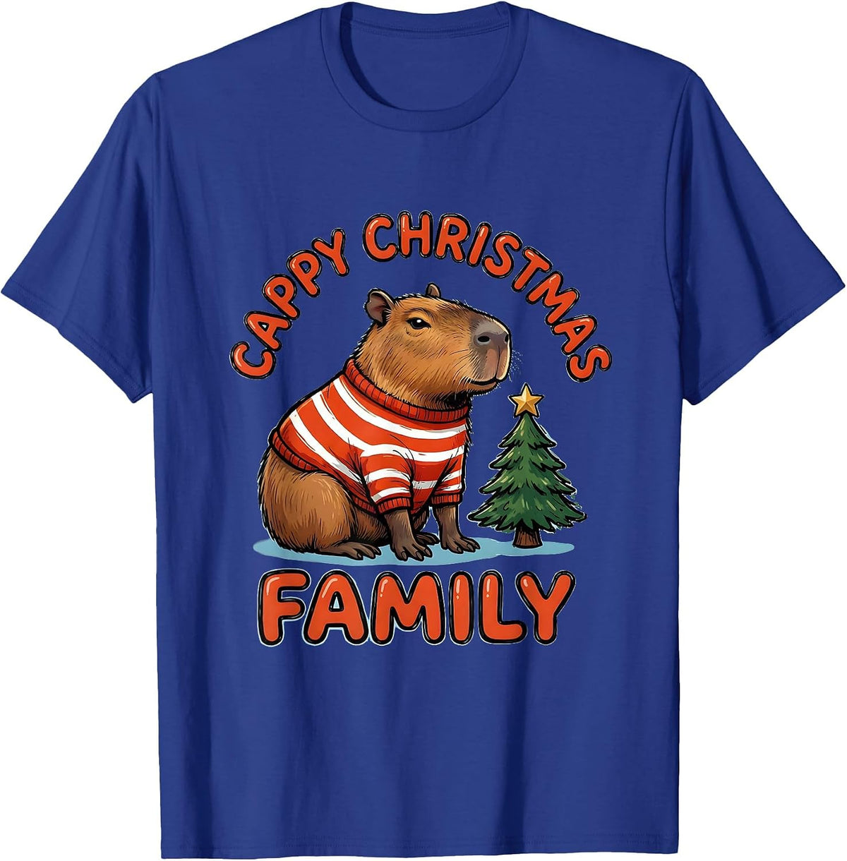 Men's Cappy Christmas Family Cute Capybara Christmas Humor Animal T-Shirt - Royal Blue