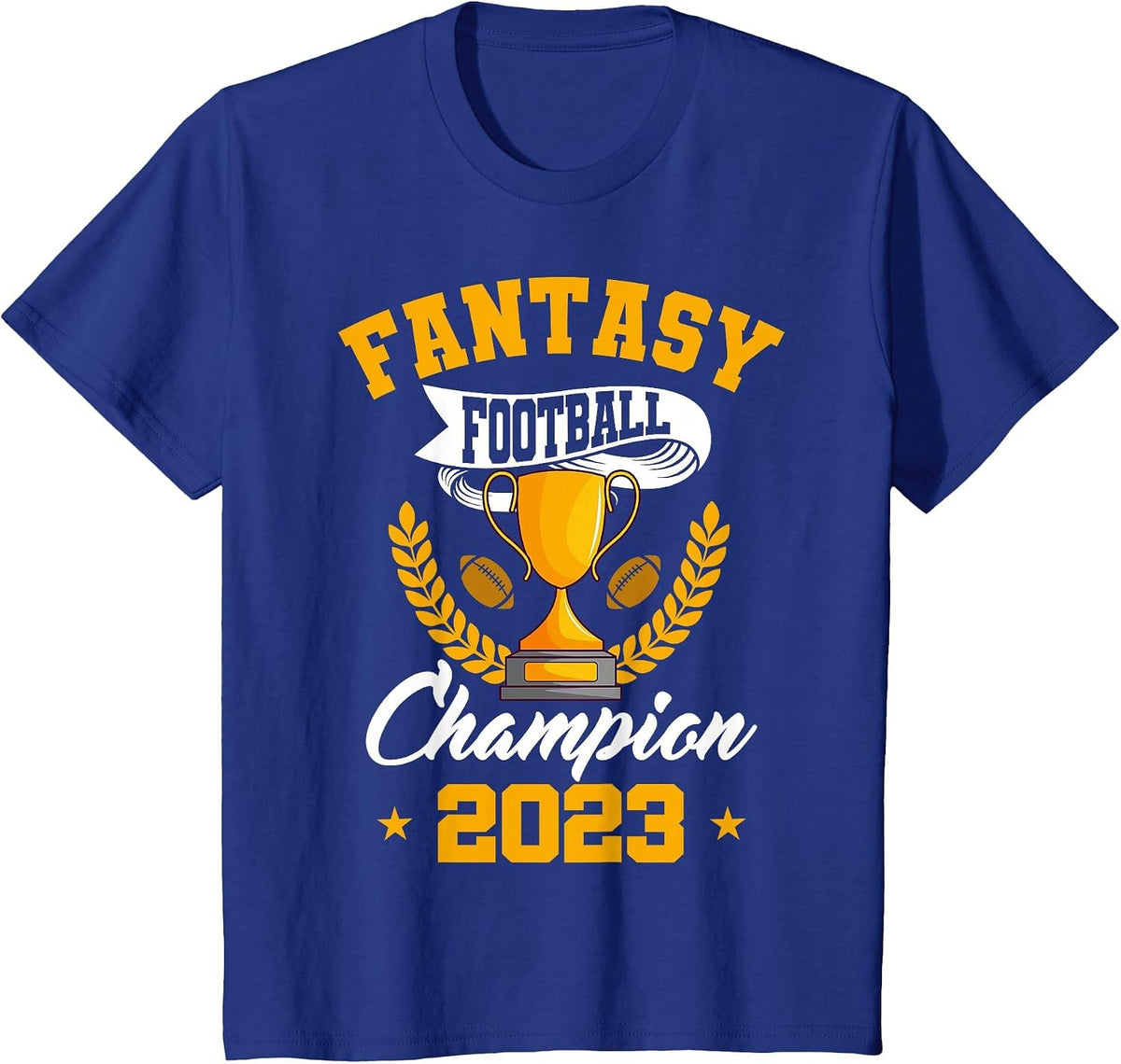 Fantasy Football Champion 2023 Golden Trophy T-Shirt - Royal Blue