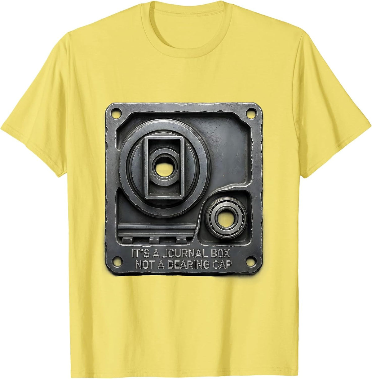 Men's It's A Journal Box, Not A Bearing Cap Funny Train Enthusiast T-Shirt - Lemon Yellow
