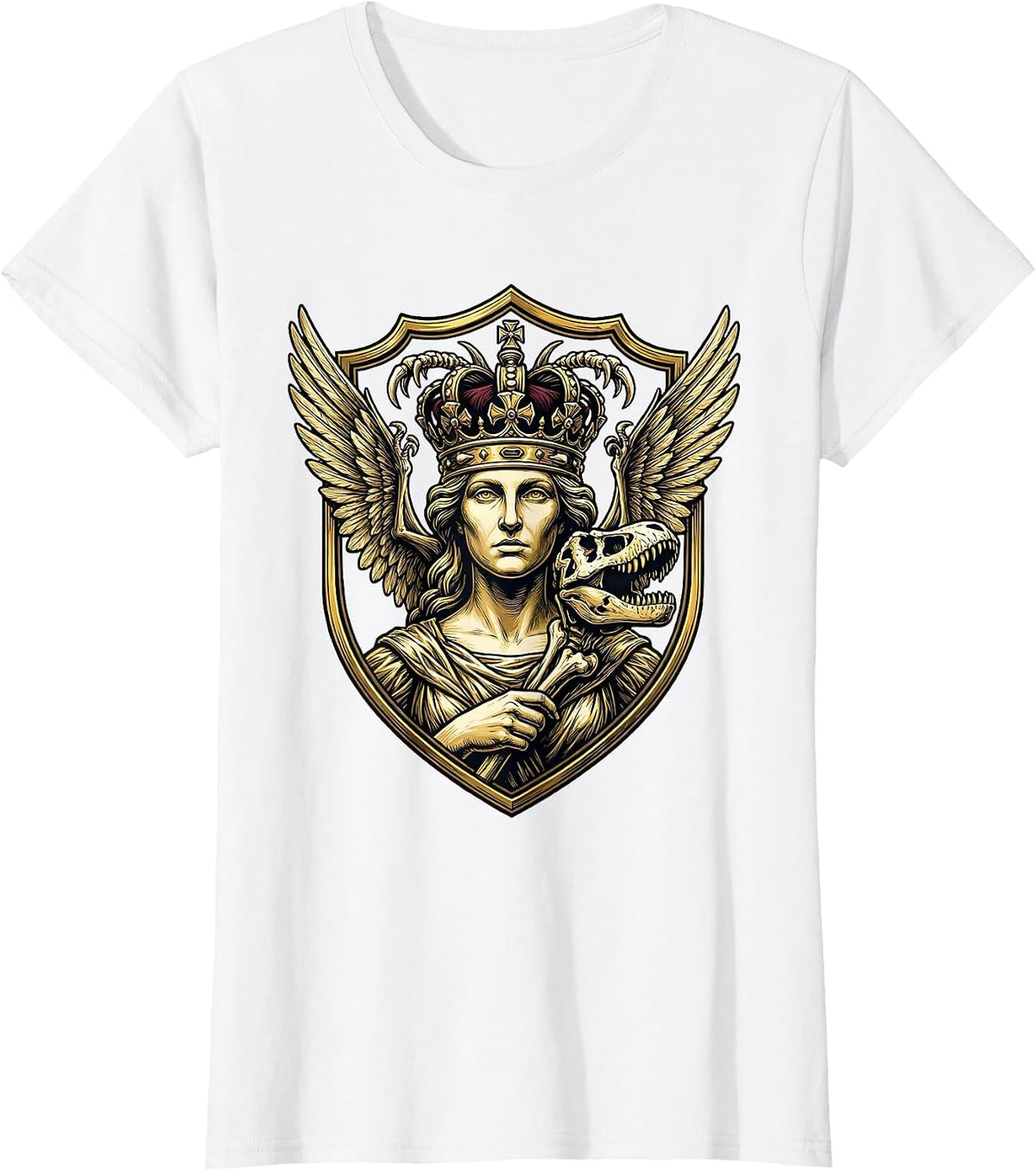 Dinosaur Queen T-Rex Skull Scepter Illustration T-Shirt - White