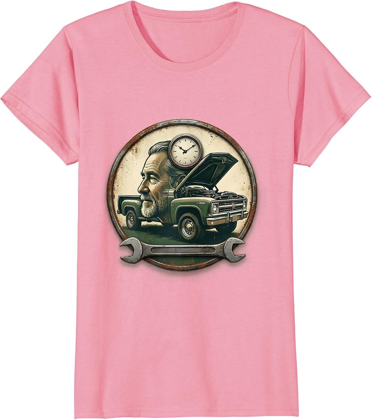 Women's Sealed Classic Car Badge Vintage Old Guy Mechanic Humor T-Shirt - Pink