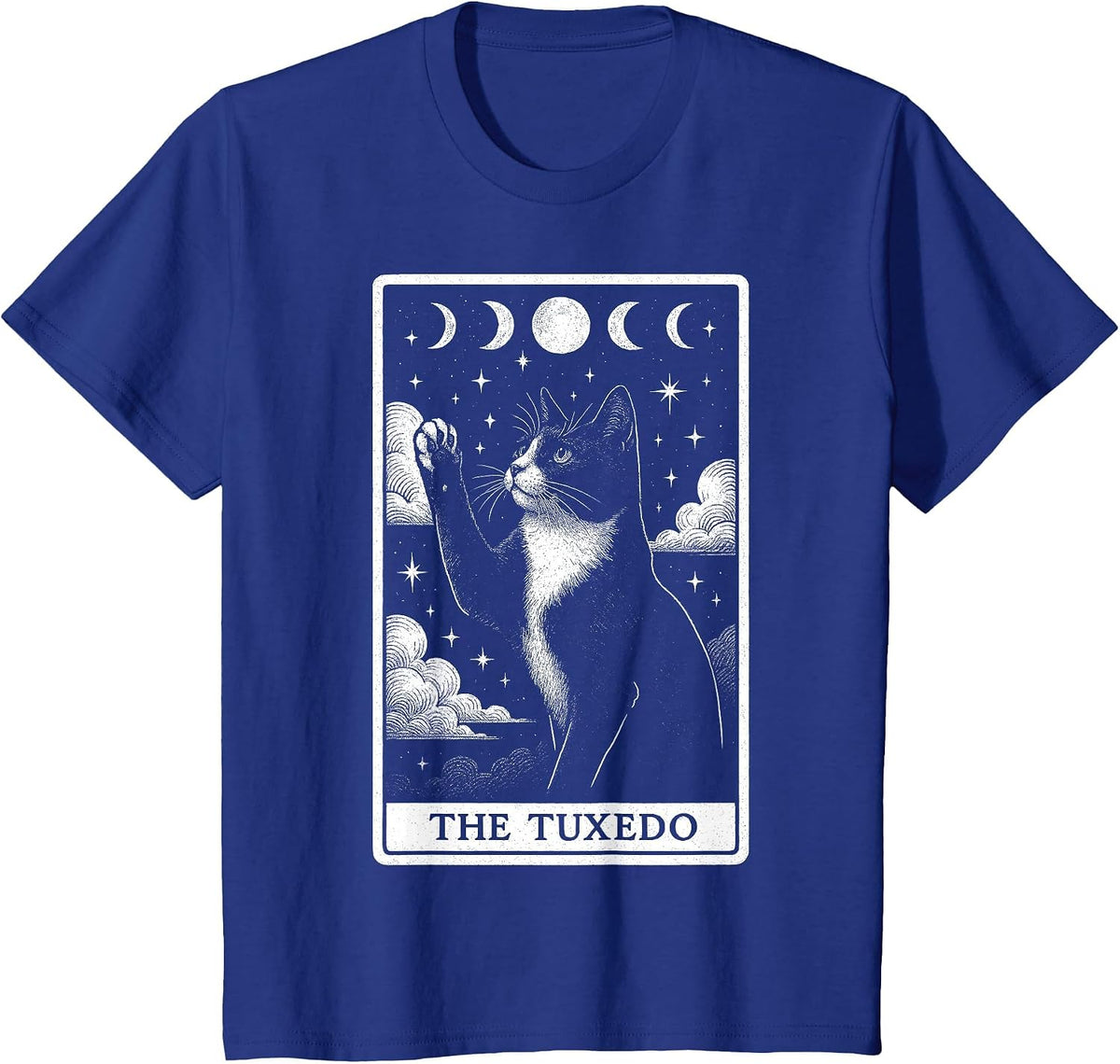 The Tuxedo Cat Tarot Card Witchy Moon T-Shirt - Royal Blue