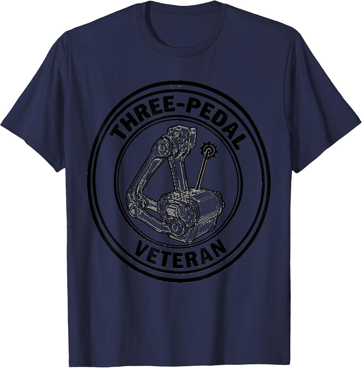 Men's Three-Pedal Veteran Manual Transmission Stick Shift Car Guy T-Shirt - Navy Blue