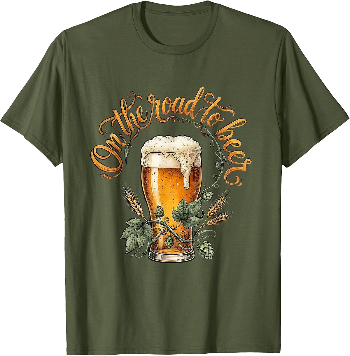 Men's On the Road to Beer Adventurer Design T-Shirt - Olive Green