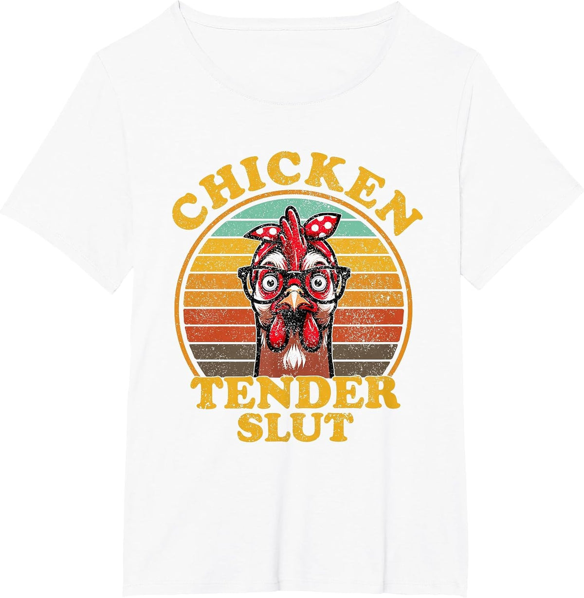 Chicken Tender Slut Funny Chicken Lady with Glasses Retro T-Shirt - White