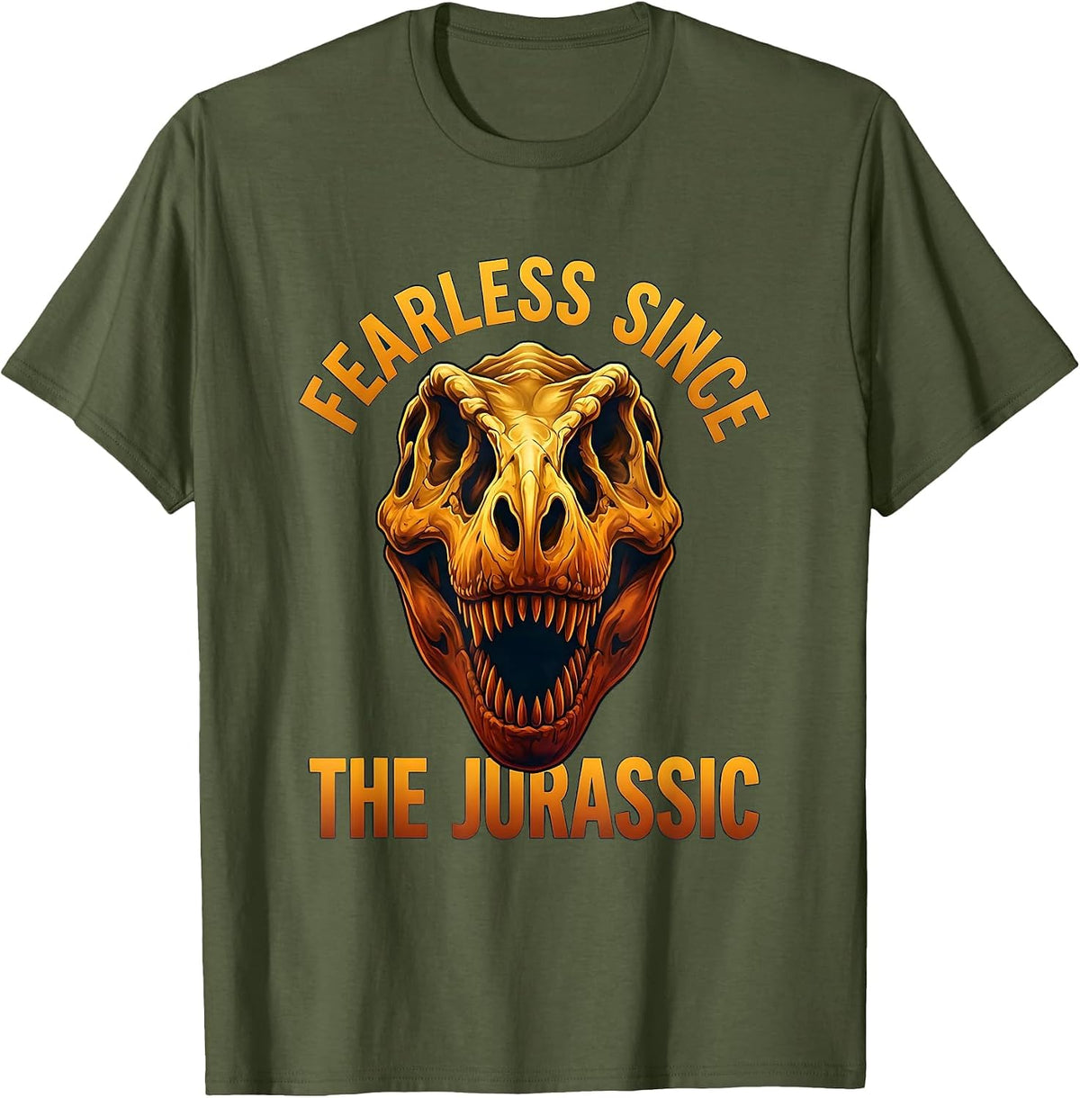 Men's Fearless Since the Jurassic Dinosaur Design T-Shirt - Olive Green